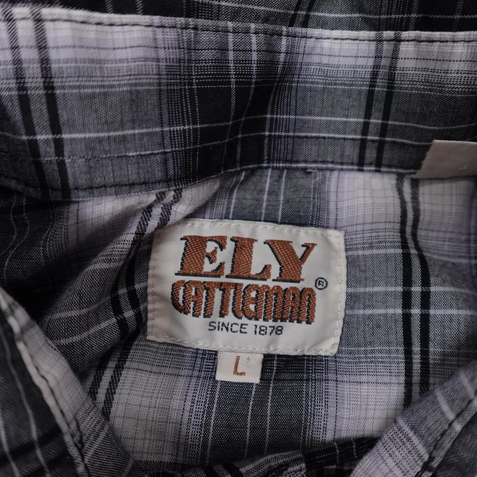Ely Cattleman Shirt Mens Large Gray Plaid Western Snap Long Sleeve Casual - Thumbnail 2