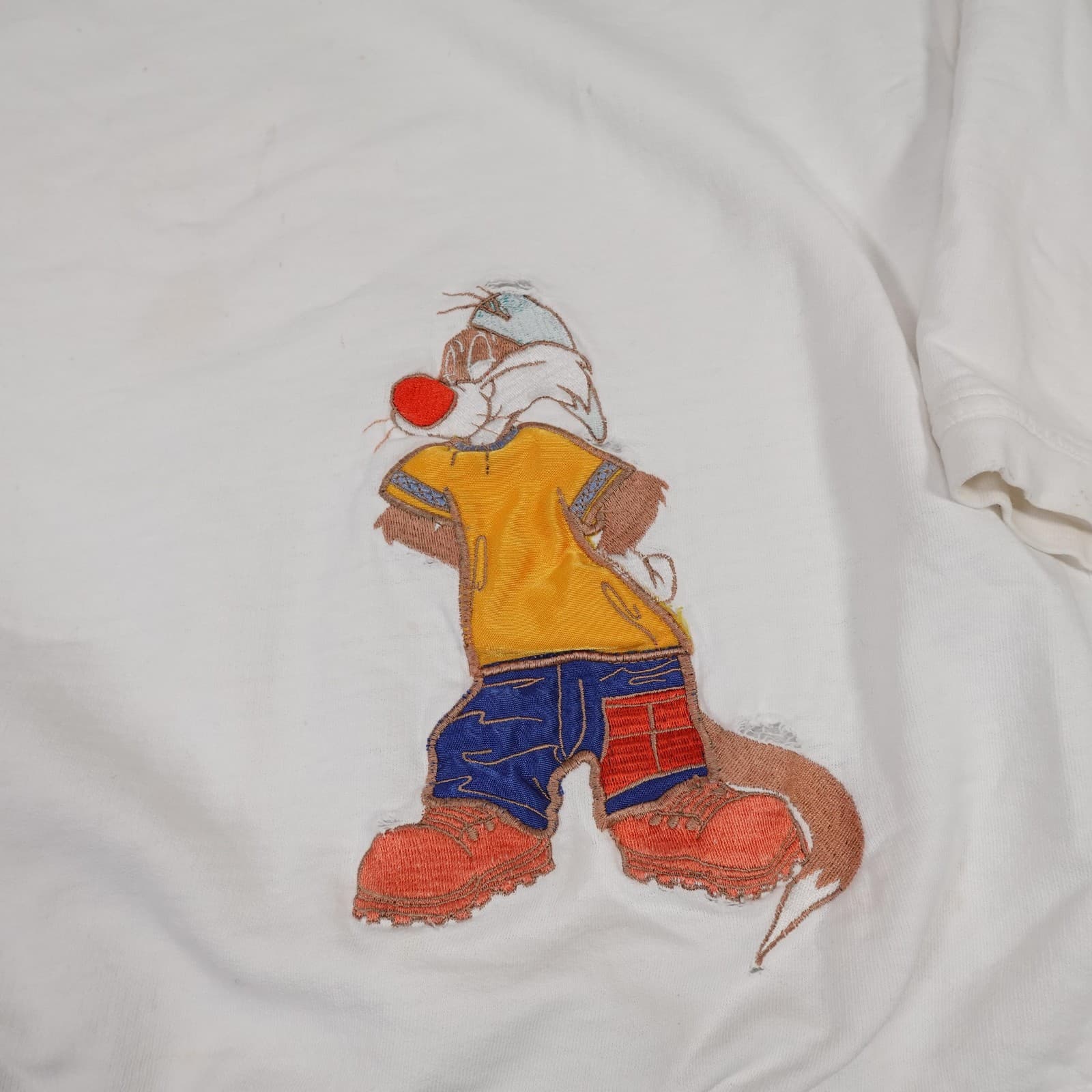 Top Line Sweatshirt Mens Large White Cartoon Animal Embroidered Graphic Pullover - Thumbnail 2
