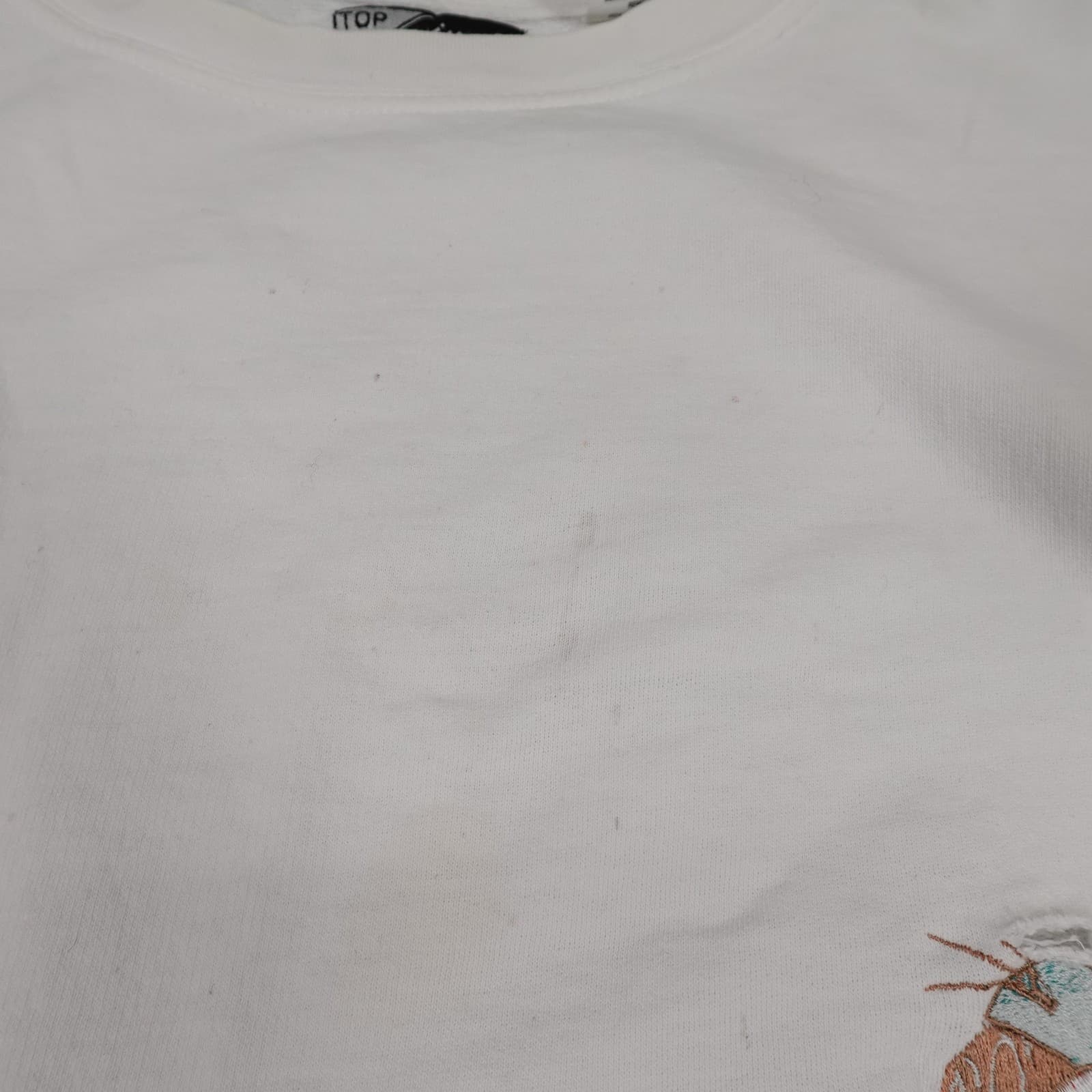 Top Line Sweatshirt Mens Large White Cartoon Animal Embroidered Graphic Pullover - Thumbnail 4