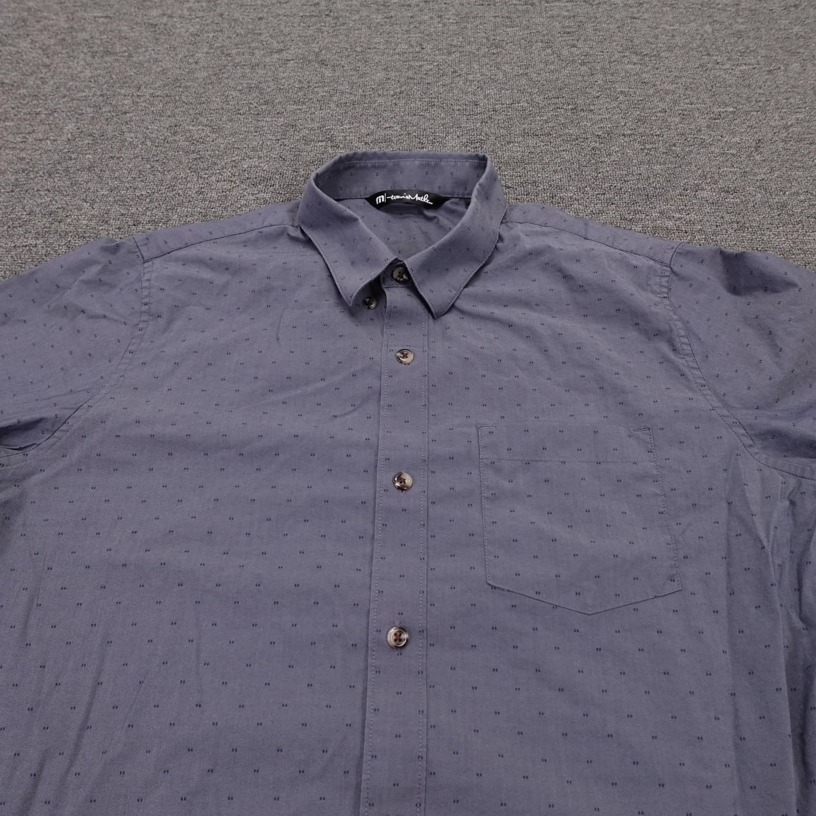 Travis Mathew Shirt Mens Medium Blue Polka Dot Short Sleeve Button Up Stretch - Thumbnail 2