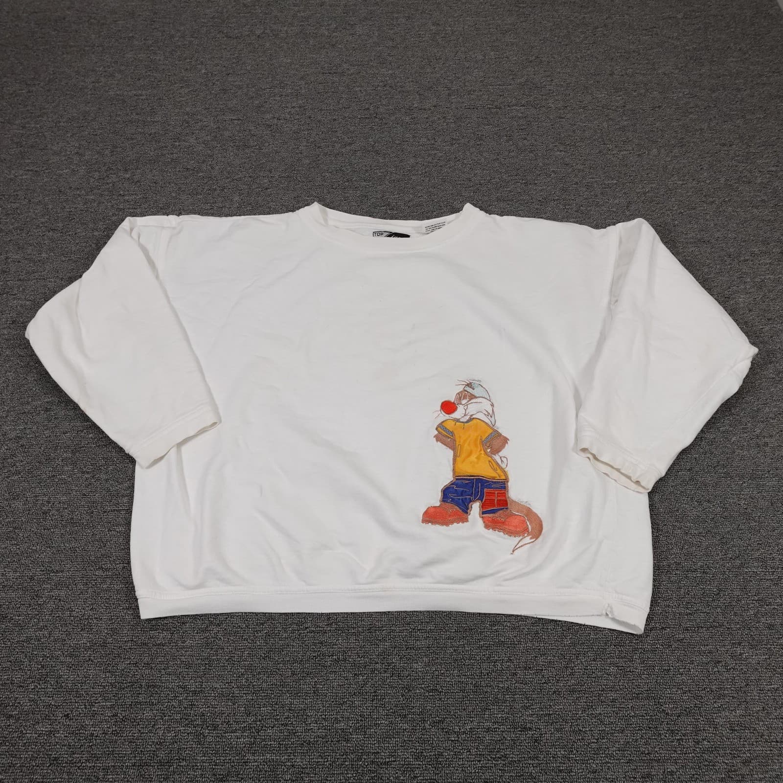 Top Line Sweatshirt Mens Large White Cartoon Animal Embroidered Graphic Pullover