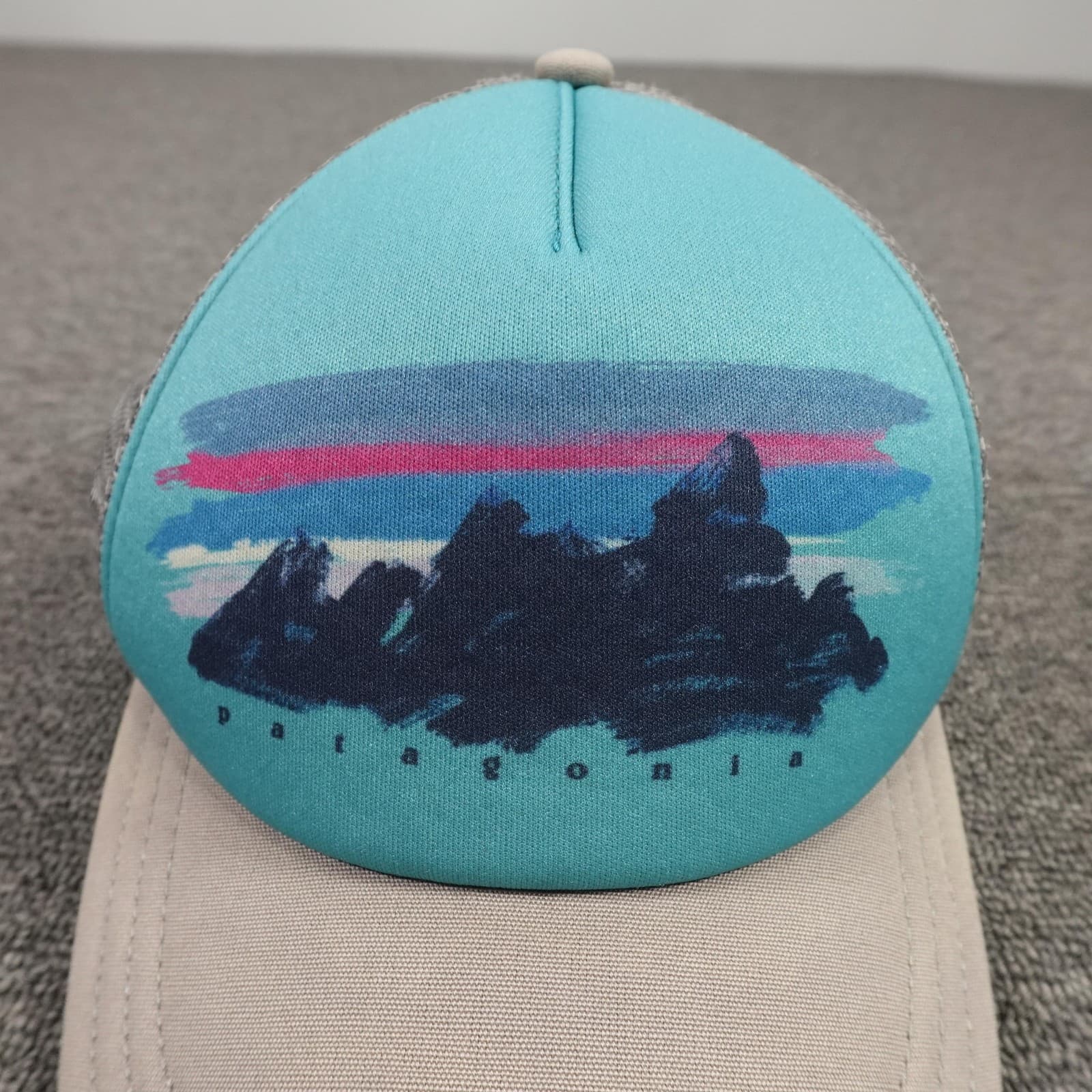 Patagonia Hat Cap Snap Back Mens Teal Gray Mesh Trucker Mountain Graphic - Thumbnail 3