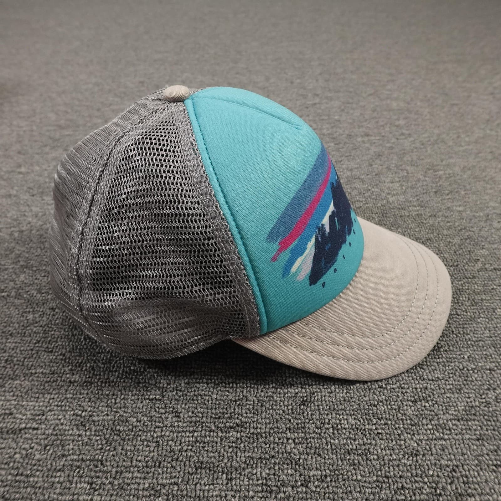 Patagonia Hat Cap Snap Back Mens Teal Gray Mesh Trucker Mountain Graphic - Thumbnail 7