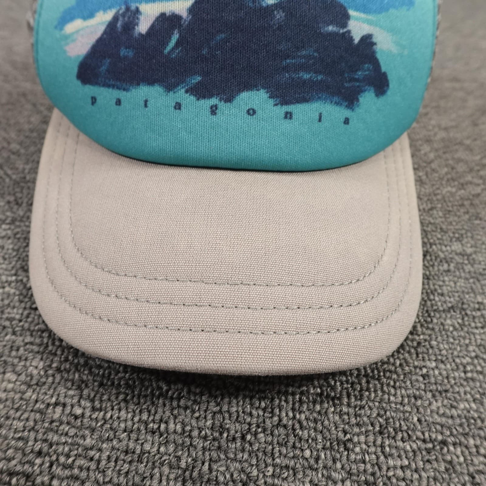 Patagonia Hat Cap Snap Back Mens Teal Gray Mesh Trucker Mountain Graphic - Thumbnail 2
