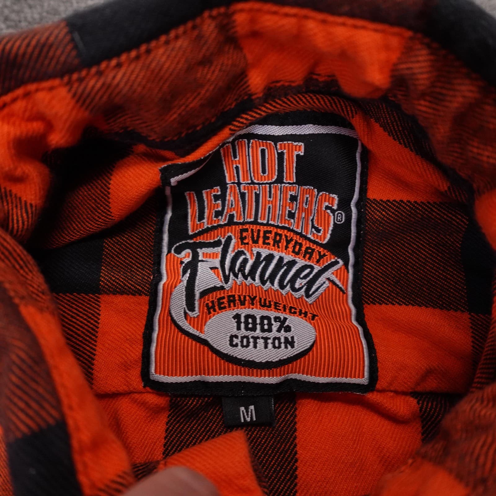 Hot Leathers Shirt Mens Medium Orange Plaid Flannel Long Sleeve Button Up Casual - Thumbnail 3