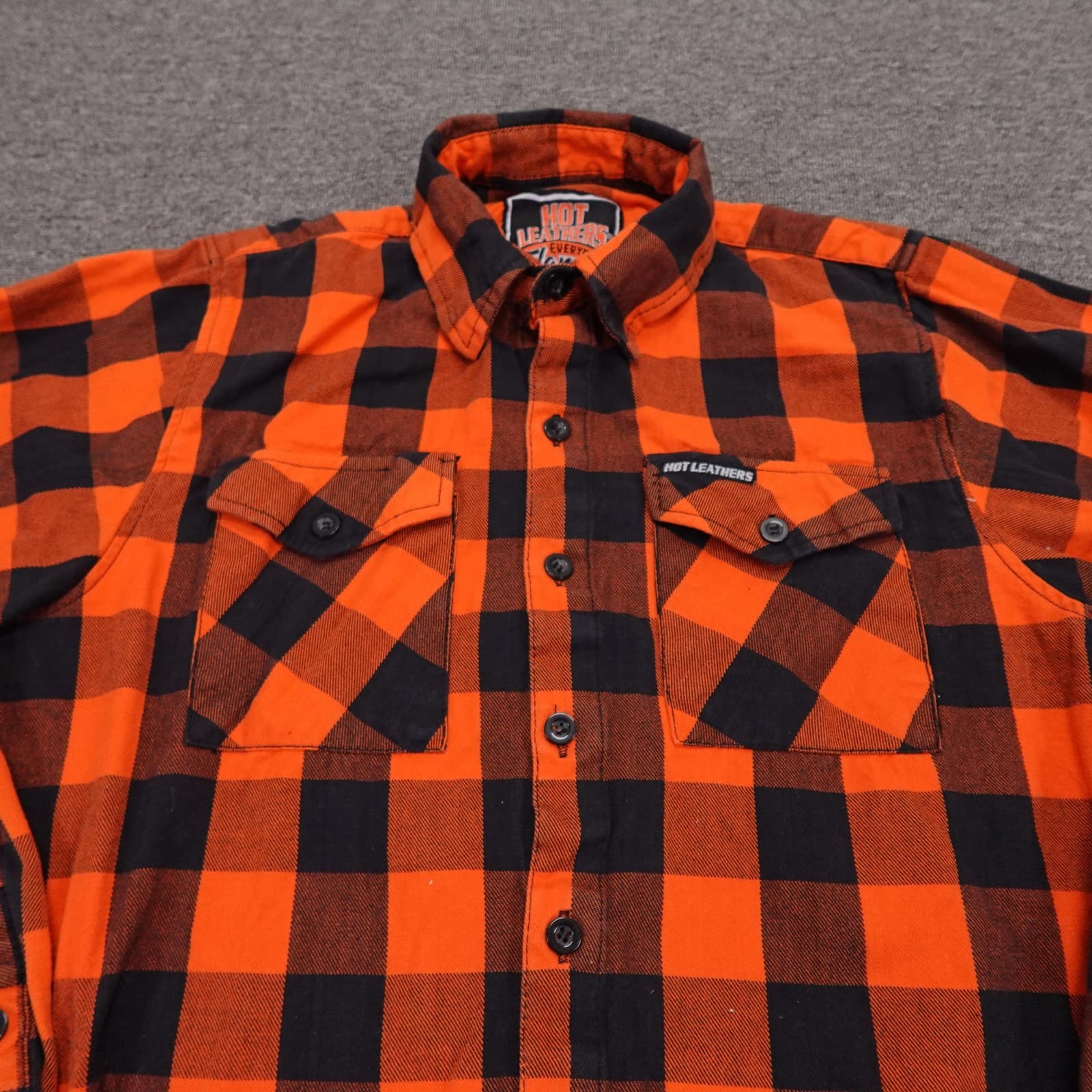 Hot Leathers Shirt Mens Medium Orange Plaid Flannel Long Sleeve Button Up Casual - Thumbnail 2