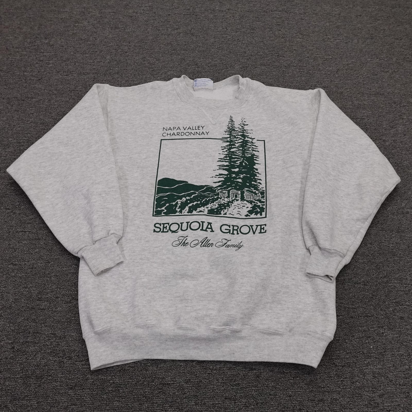 Vintage Hanes Sweatshirt Mens Large Gray Sequoia Grove Napa Valley Graphic 90s