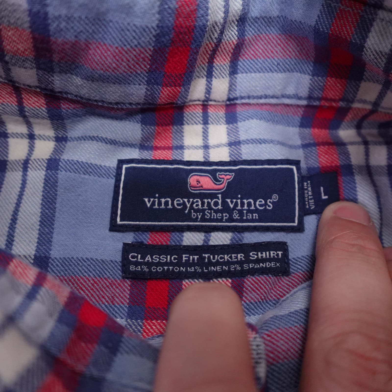 Vineyard Vines Shirt Mens Large Blue Plaid Linen Long Sleeve Tucker Button Up - Thumbnail 3