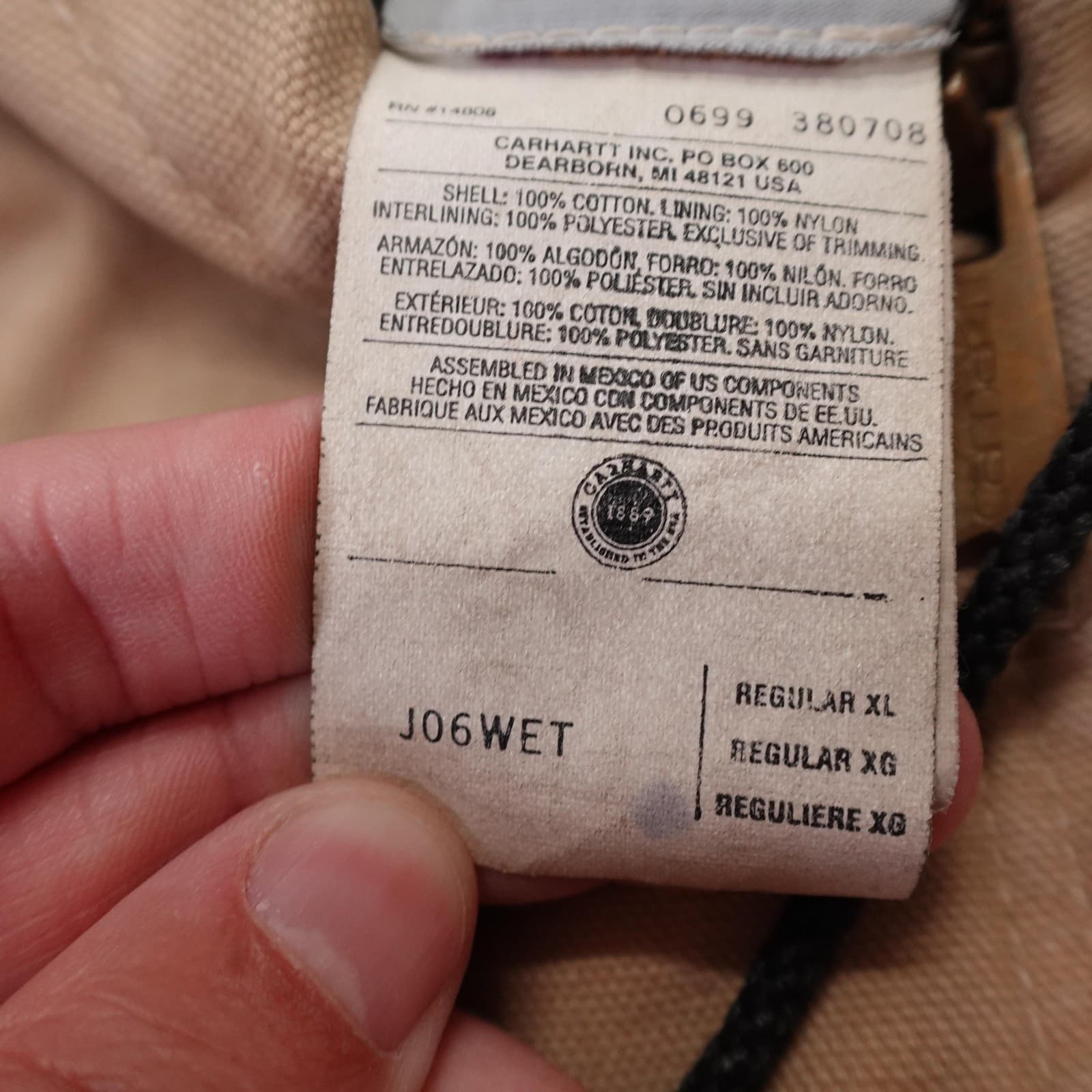 Vintage Carhartt Jacket Mens XL Beige Hooded Duck Canvas Workwear J06WET 90s - Thumbnail 7