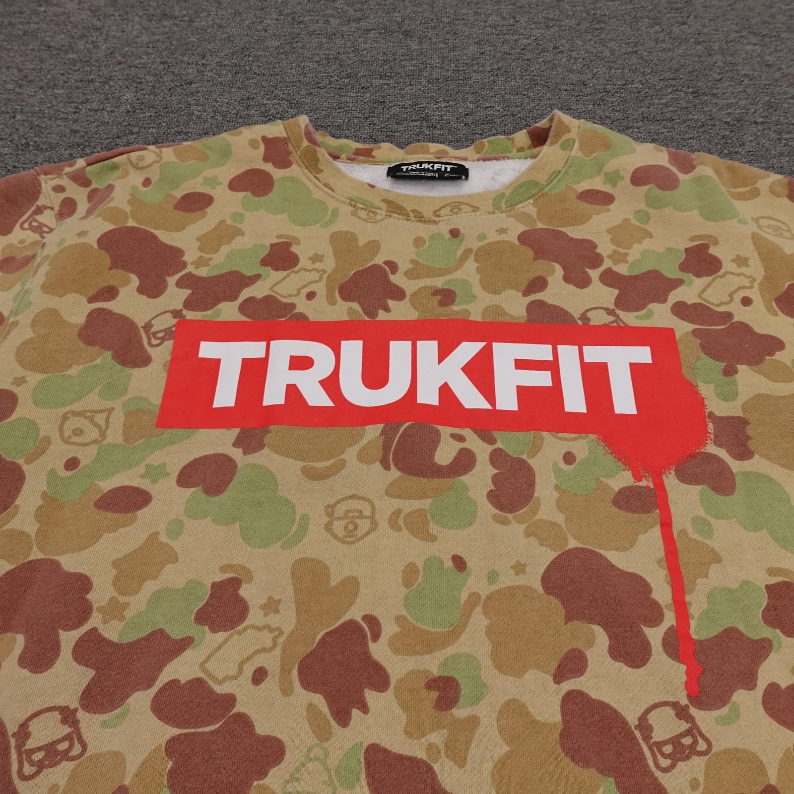 Trukfit Sweatshirt Mens 2XL Beige Camo Crewneck Pullover Fleece Logo Graphic - Thumbnail 2