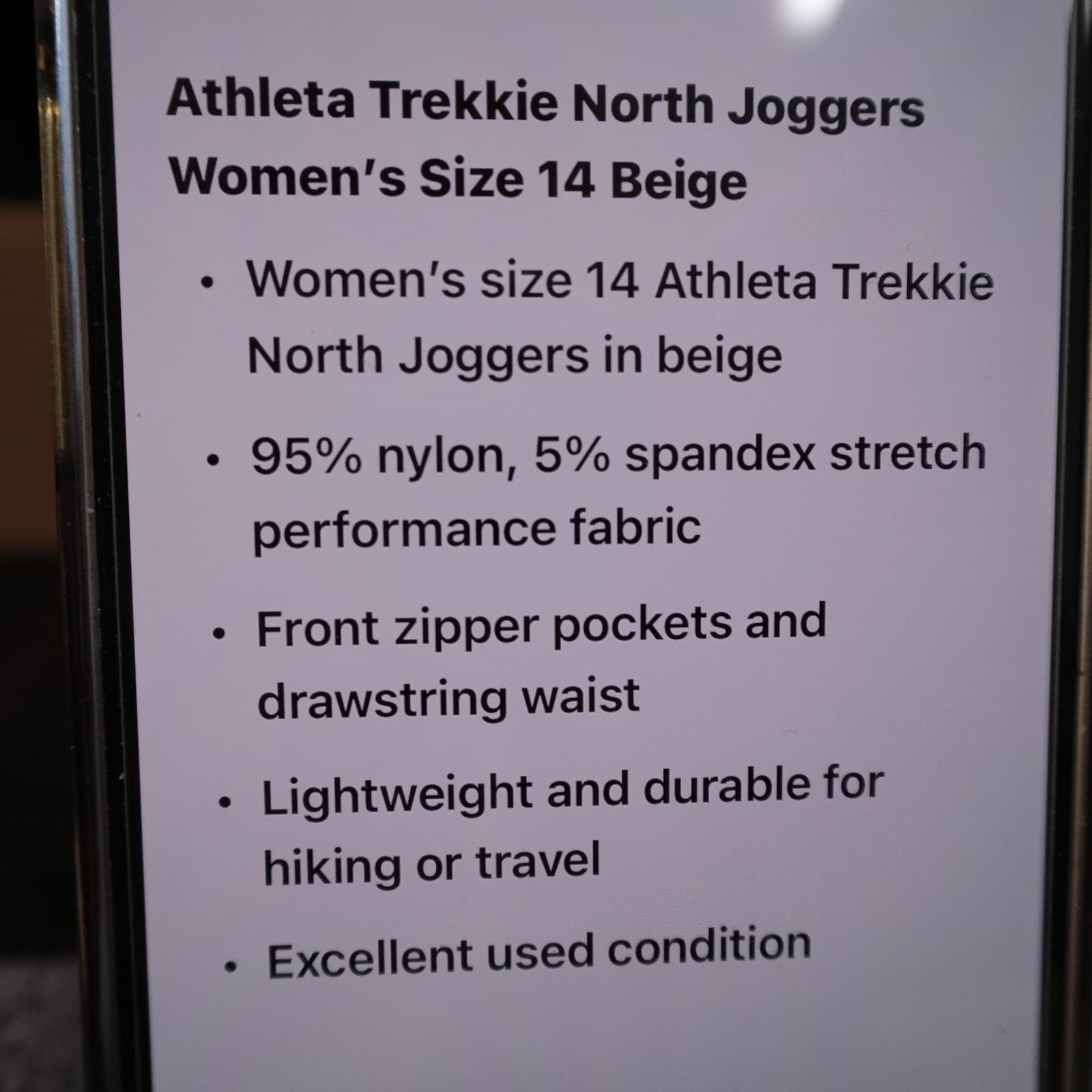 Athleta Jogger Pants Womens 14 Beige Trekkie North Zip Pockets Drawstring Hiking - Thumbnail 7