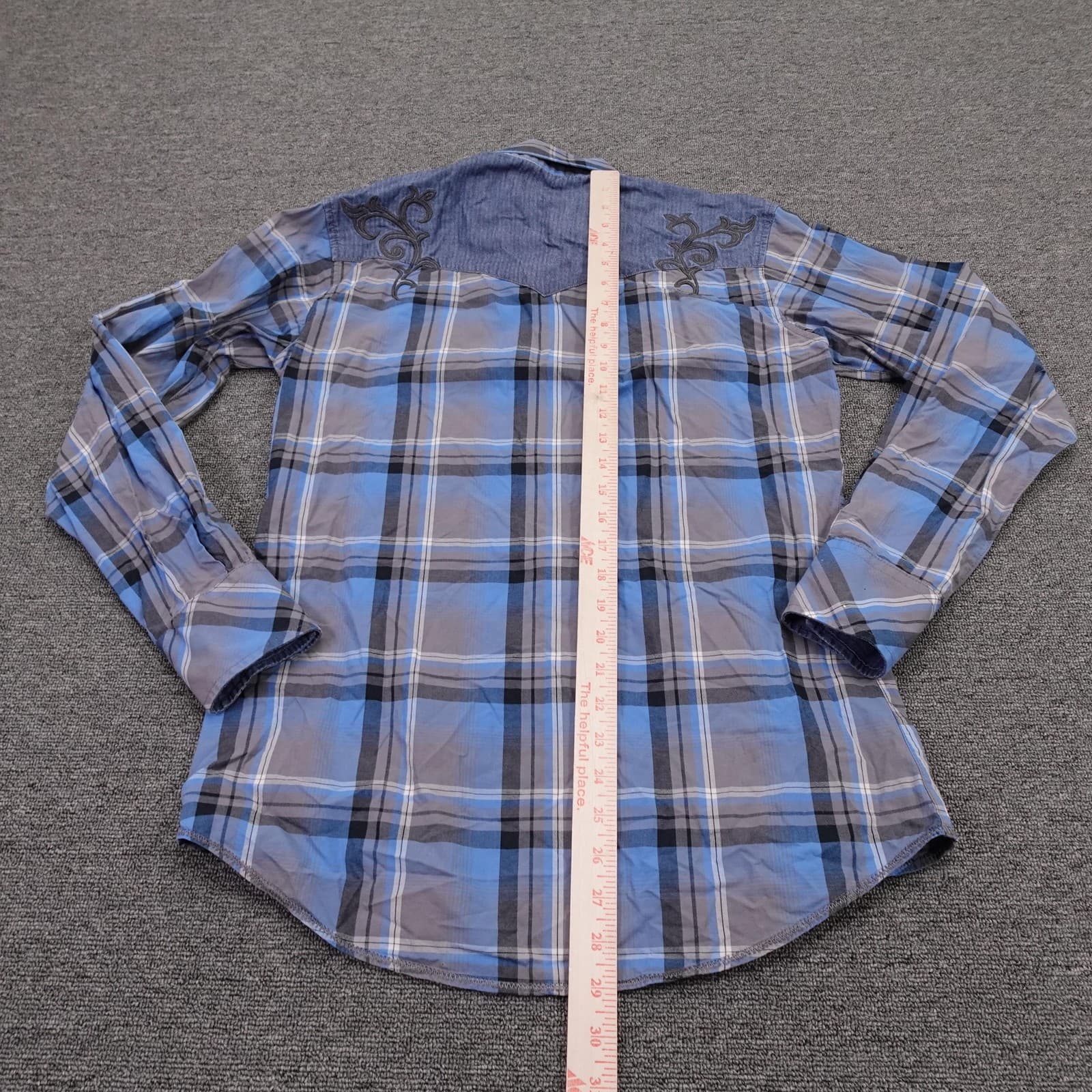Wrangler Rock 47 Shirt Mens Small Blue Plaid Western Snap Long Sleeve Casual - Thumbnail 5