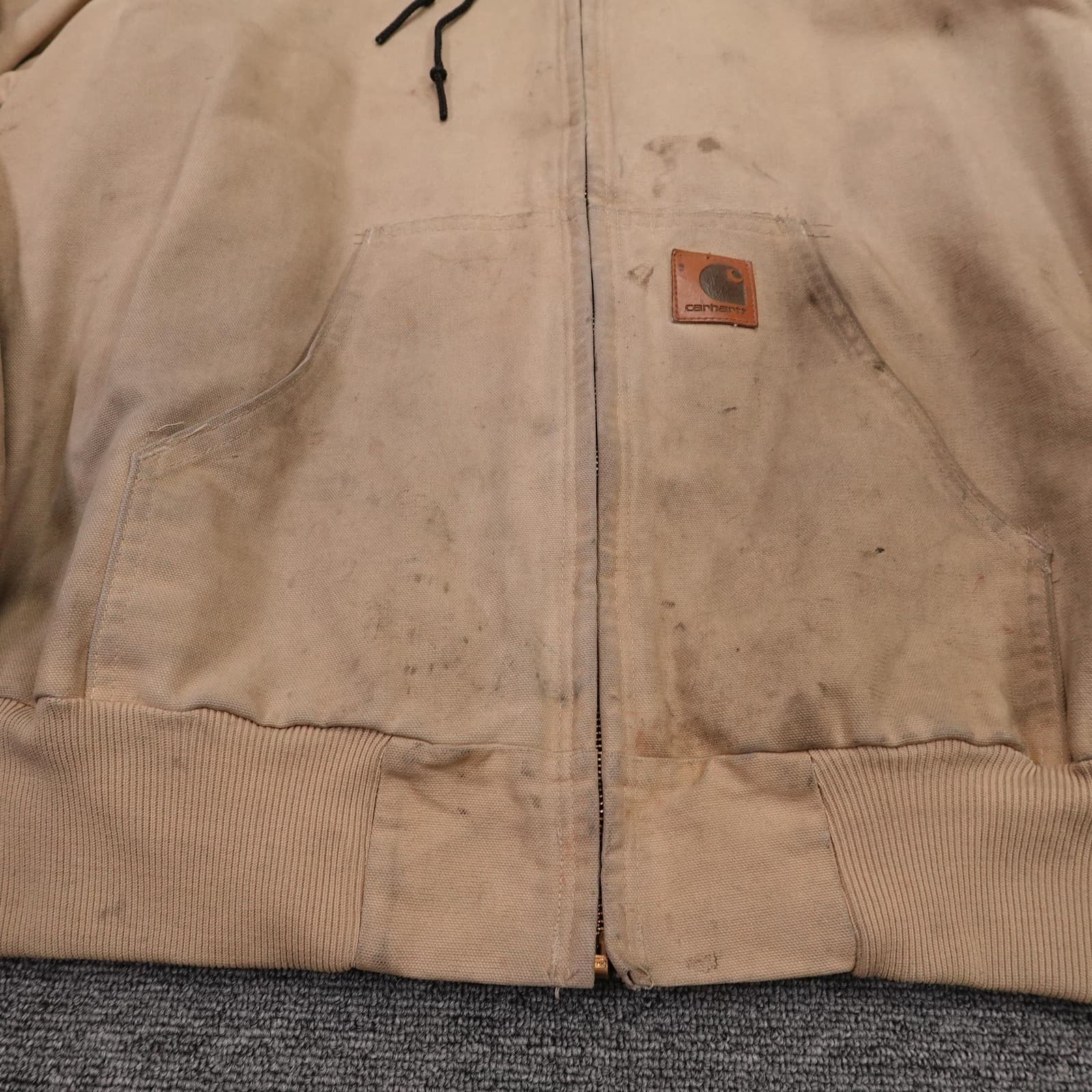Vintage Carhartt Jacket Mens XL Beige Hooded Duck Canvas Workwear J06WET 90s - Thumbnail 2