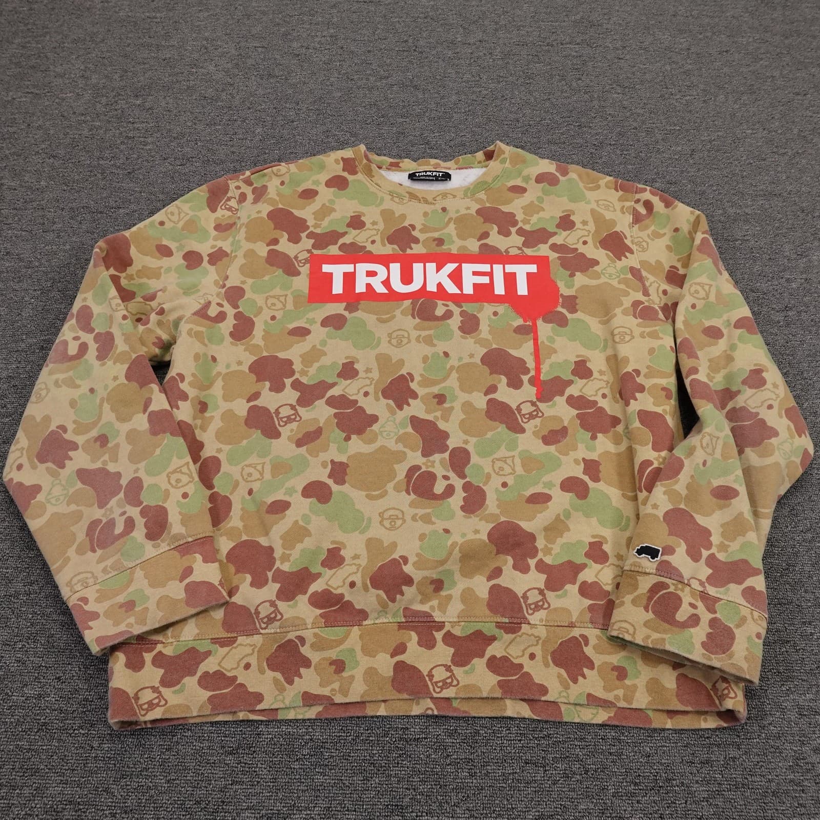 Trukfit Sweatshirt Mens 2XL Beige Camo Crewneck Pullover Fleece Logo Graphic