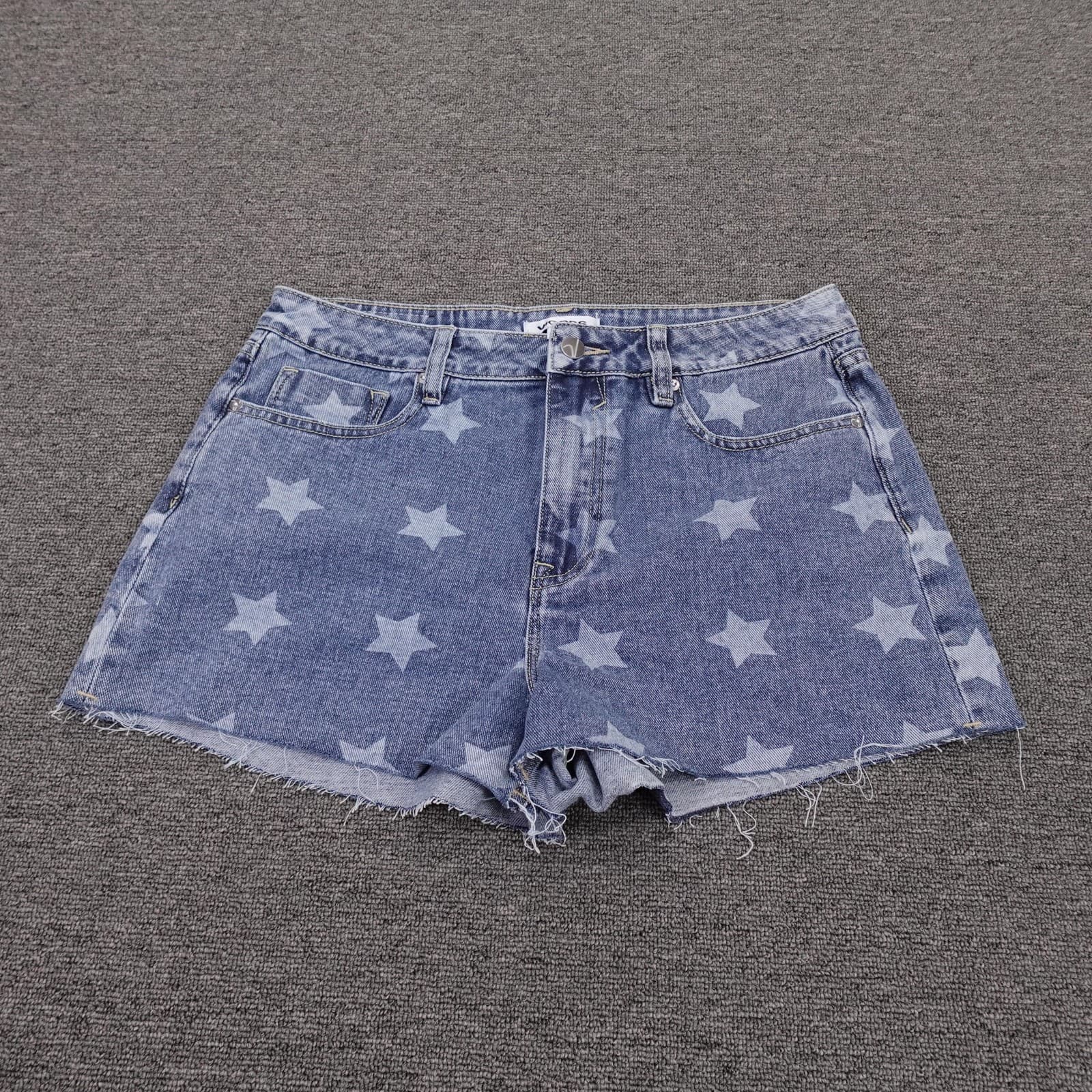 Vigoss Shorts Womens 30 Blue Denim High Rise Cutoff Star Print Raw Hem