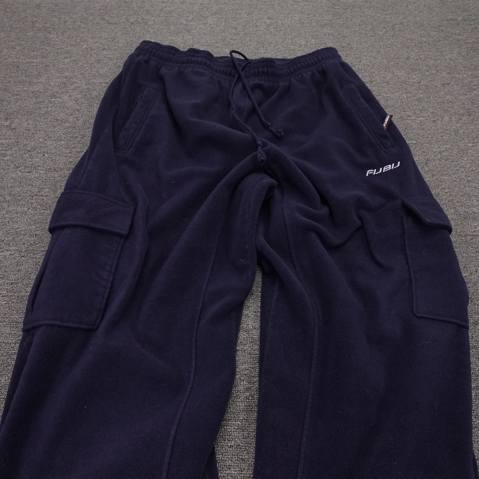 Vintage FUBU Pants Mens 2XL 40x31 Blue Fleece Cargo Sweatpants Zip Hem Y2K - Thumbnail 2