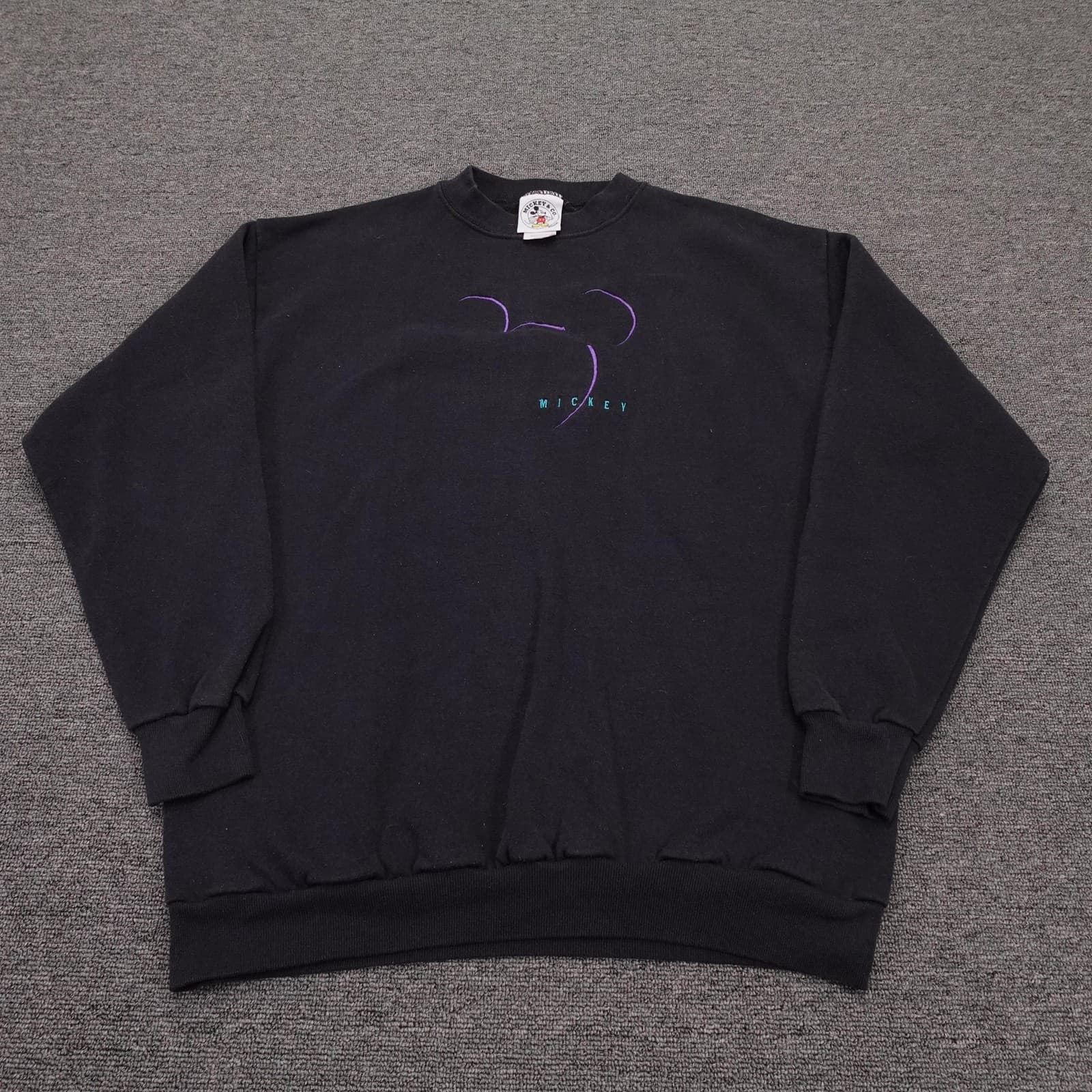 Vintage Mickey & Co Sweatshirt Mens Large Black Outline Mickey Mouse Fleece 90s