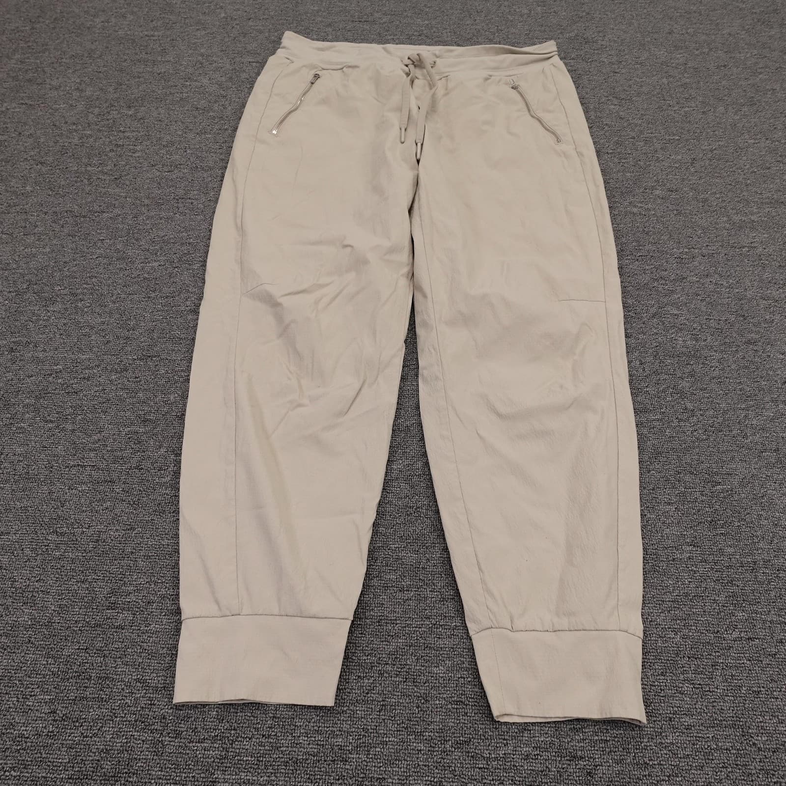 Athleta Jogger Pants Womens 14 Beige Trekkie North Zip Pockets Drawstring Hiking