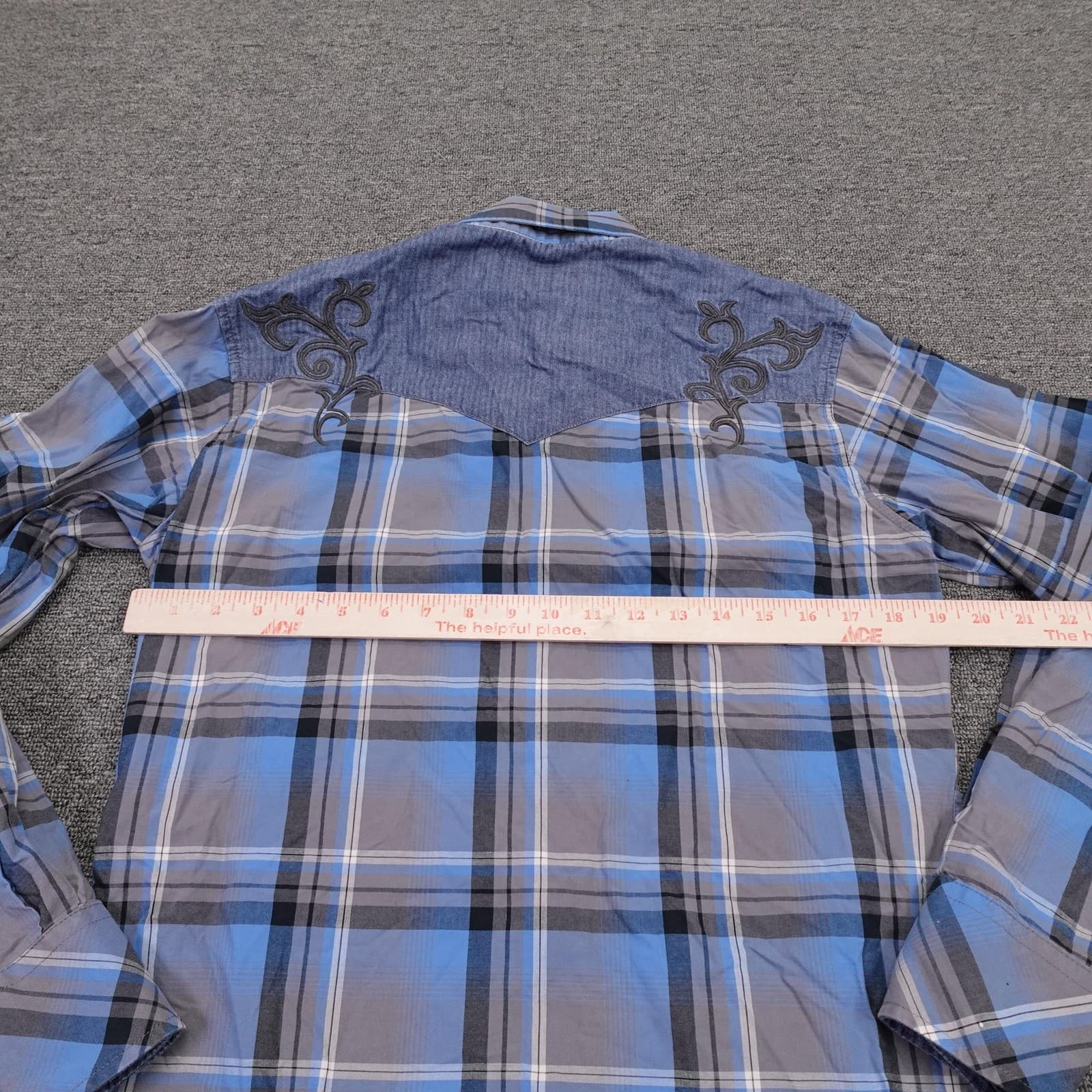 Wrangler Rock 47 Shirt Mens Small Blue Plaid Western Snap Long Sleeve Casual - Thumbnail 4