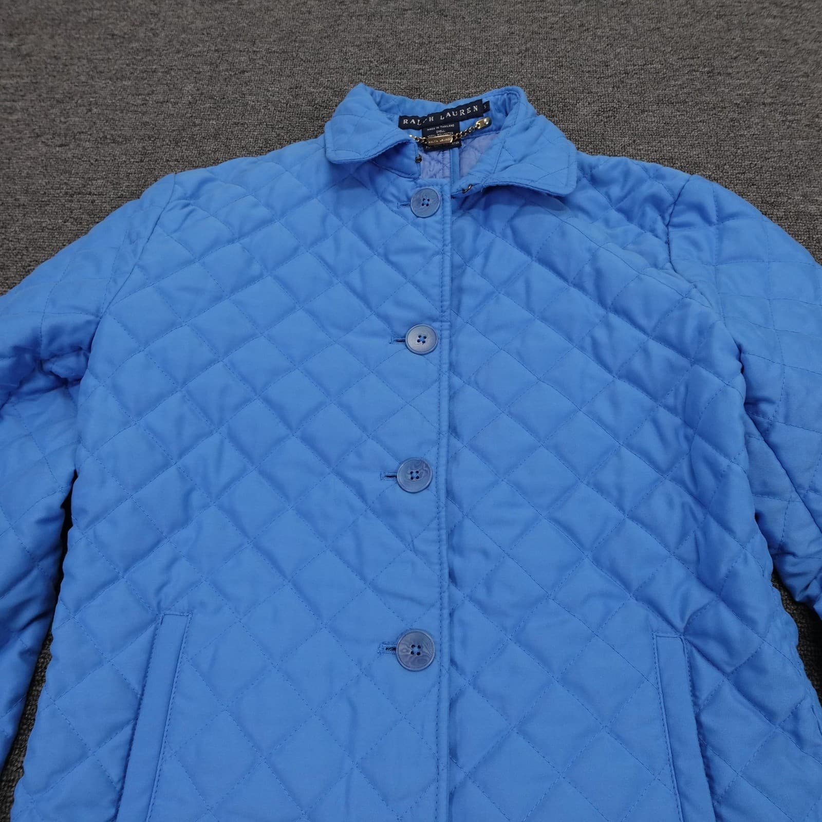 Ralph Lauren Quilted Jacket Womens S Blue Button Front Collared Short Warm - Thumbnail 2