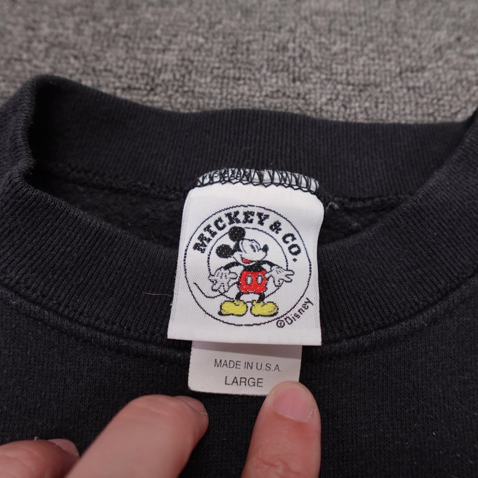 Vintage Mickey & Co Sweatshirt Mens Large Black Outline Mickey Mouse Fleece 90s - Thumbnail 3