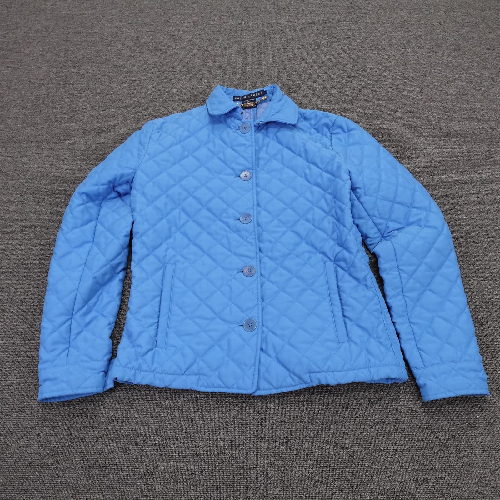 Ralph Lauren Quilted Jacket Womens S Blue Button Front Collared Short Warm