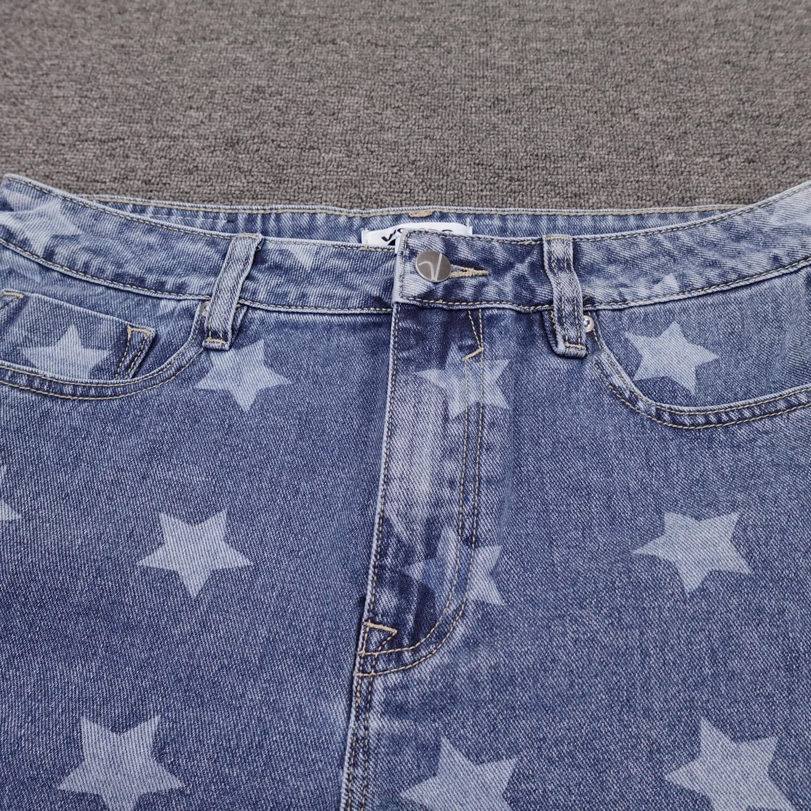 Vigoss Shorts Womens 30 Blue Denim High Rise Cutoff Star Print Raw Hem - Thumbnail 2