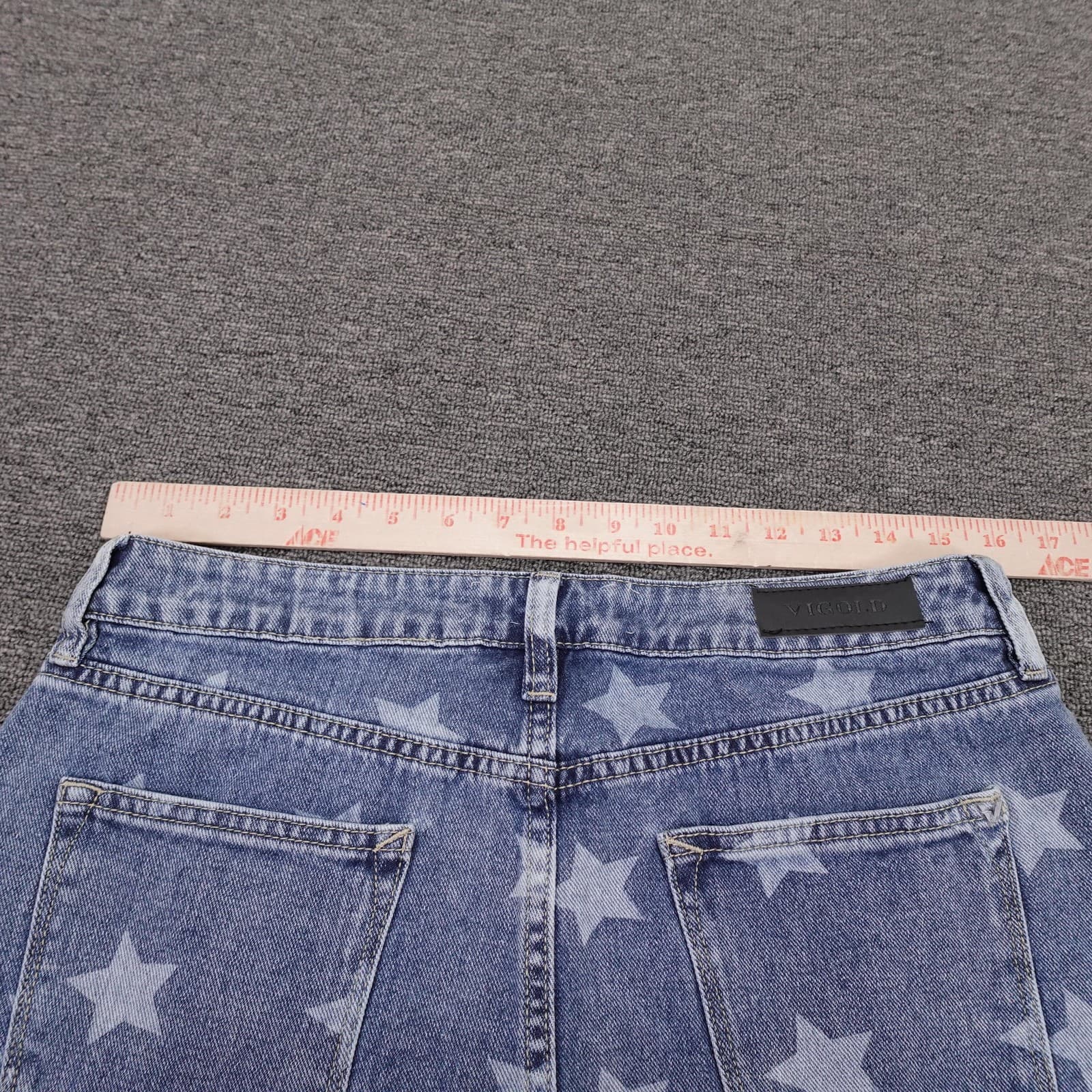 Vigoss Shorts Womens 30 Blue Denim High Rise Cutoff Star Print Raw Hem - Thumbnail 6