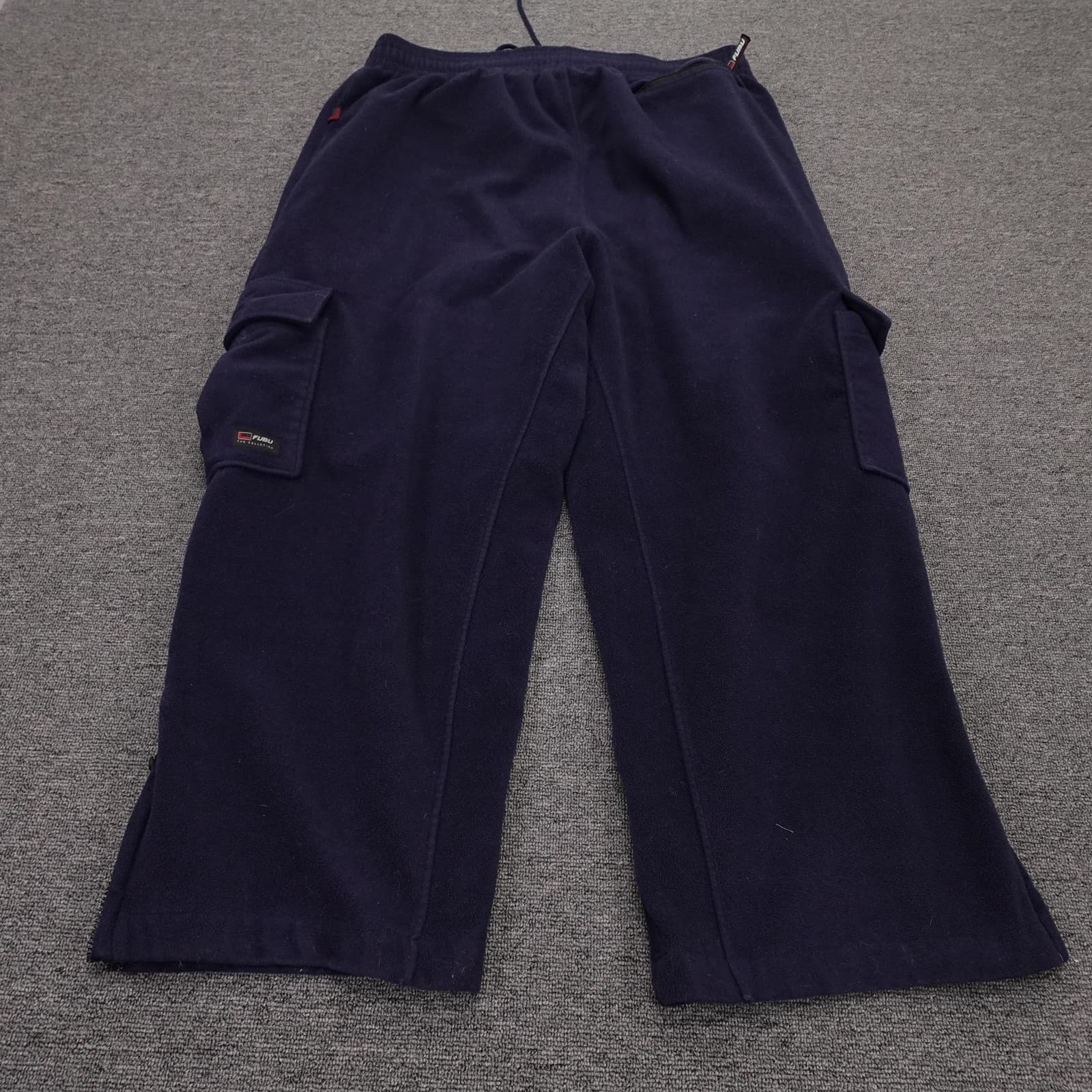 Vintage FUBU Pants Mens 2XL 40x31 Blue Fleece Cargo Sweatpants Zip Hem Y2K - Thumbnail 5