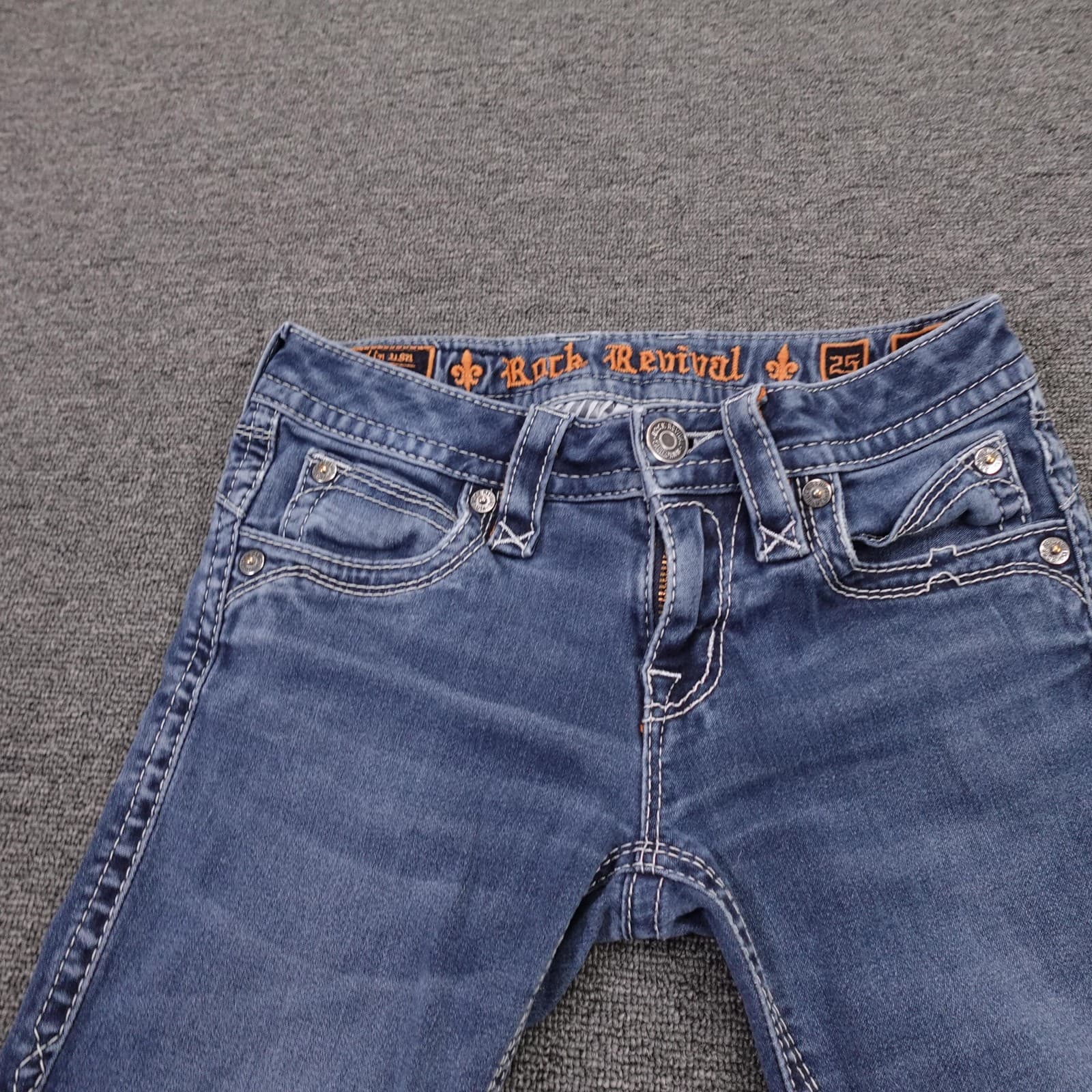 Vintage Rock Revival Jeans Womens 25 Blue Medium Wash Low Rise Skinny Y2K Denim - Thumbnail 2