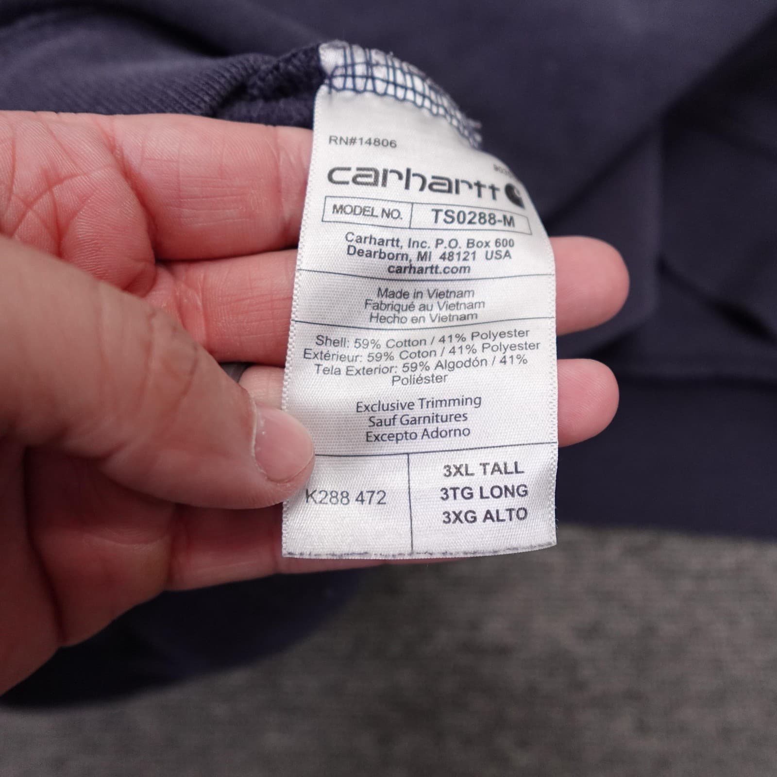 Carhartt Hoodie Mens 3XLT Blue Loose Fit Sleeve Logo Midweight Fleece K288 - Thumbnail 10