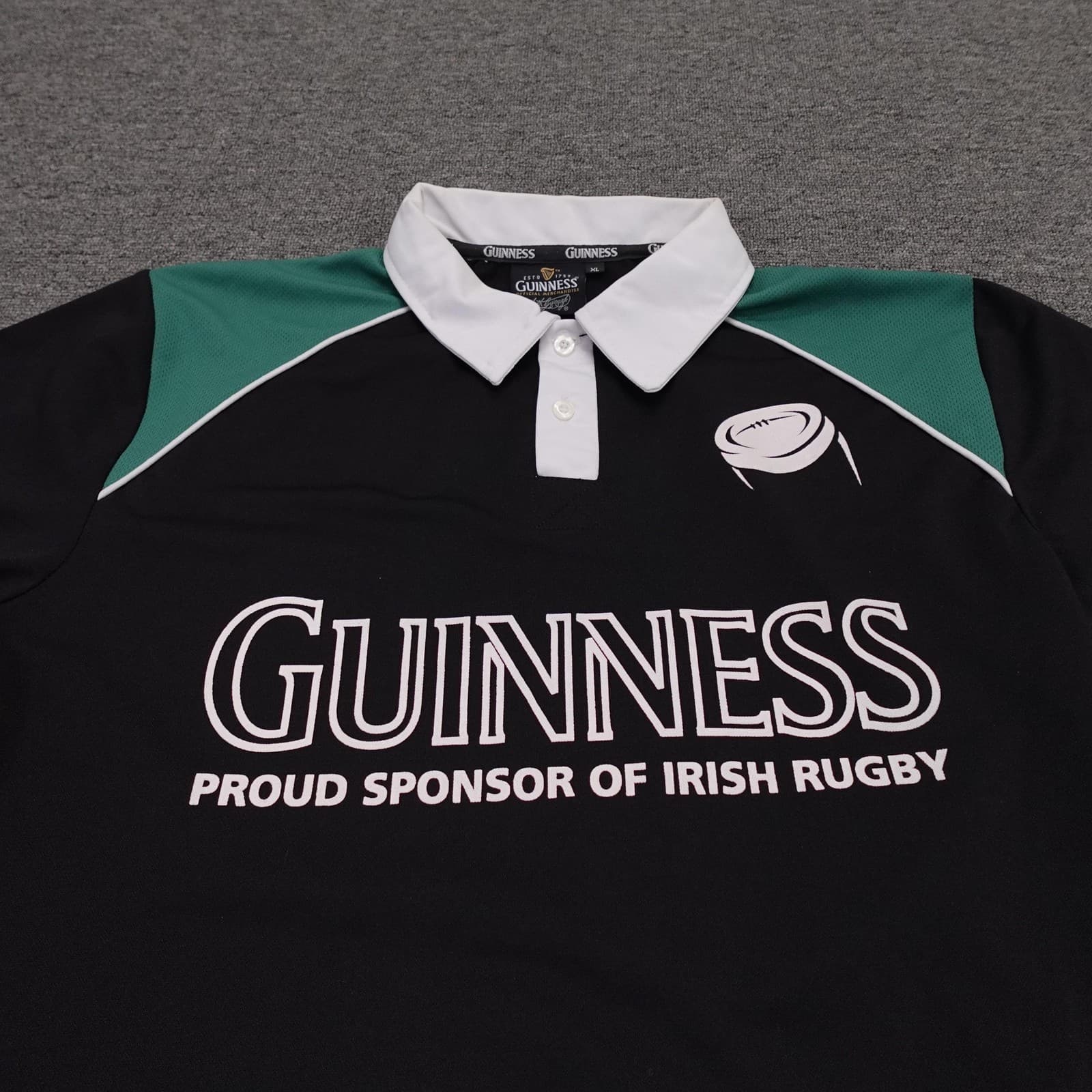 Guinness Polo Shirt Mens XL Black Irish Rugby Green Collared - Thumbnail 2