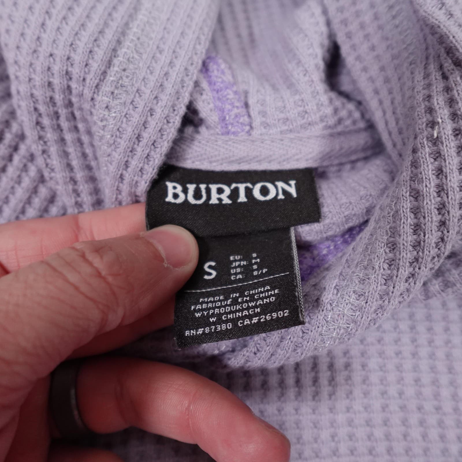 Burton Hoodie Mens Small Purple Thermal Waffle Knit Pullover Kangaroo Pocket - Thumbnail 3