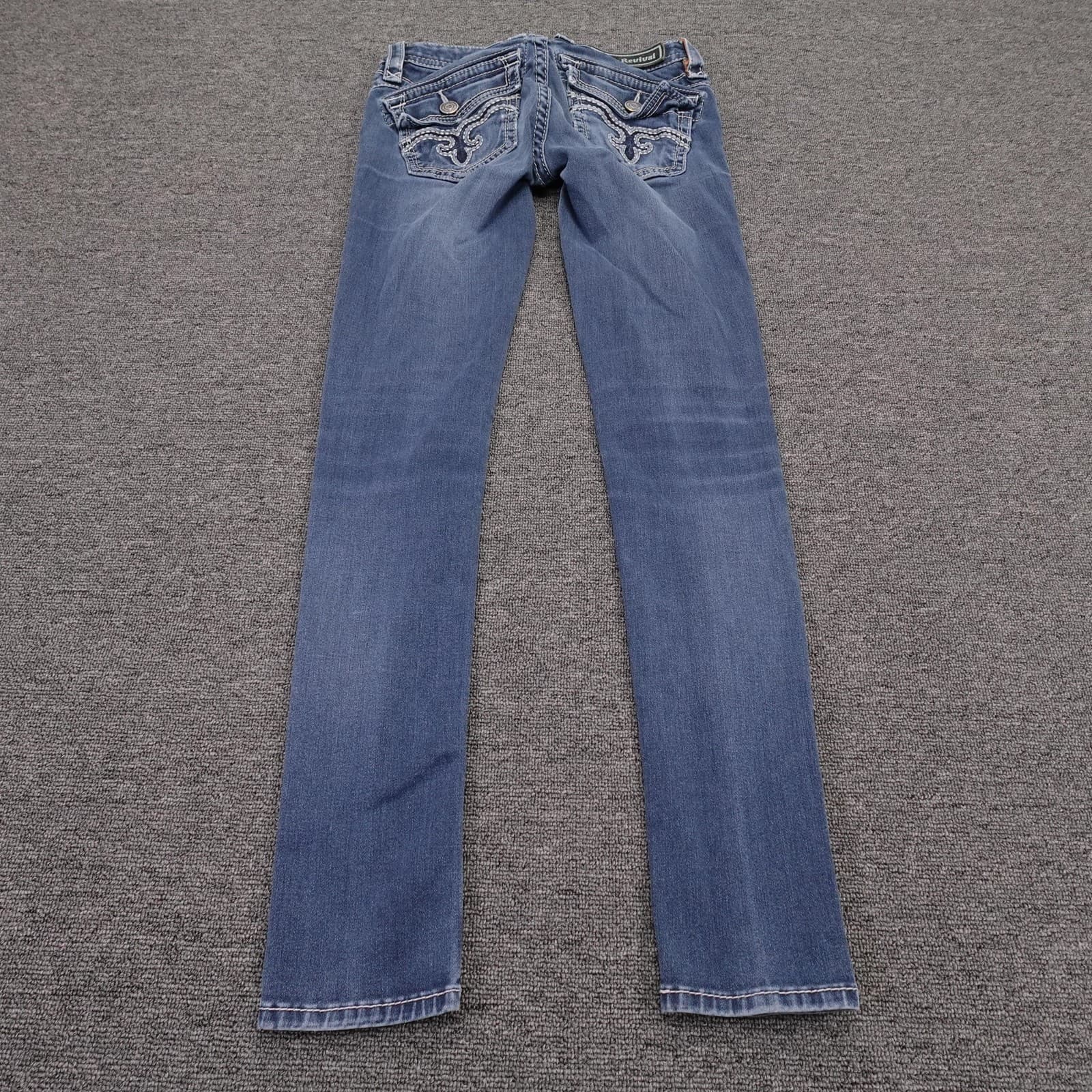 Vintage Rock Revival Jeans Womens 25 Blue Medium Wash Low Rise Skinny Y2K Denim - Thumbnail 7