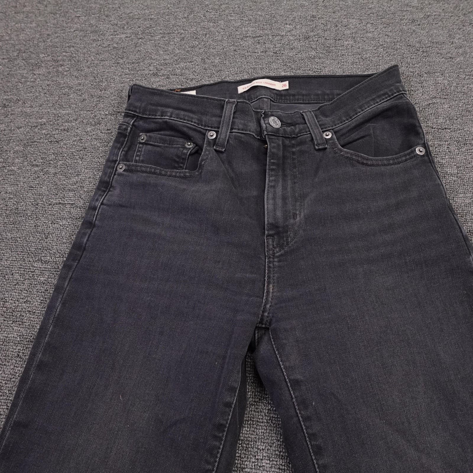 Levis 724 High Rise Straight Jeans Womens 26 Black Charcoal Premium Denim 26x30 - Thumbnail 2