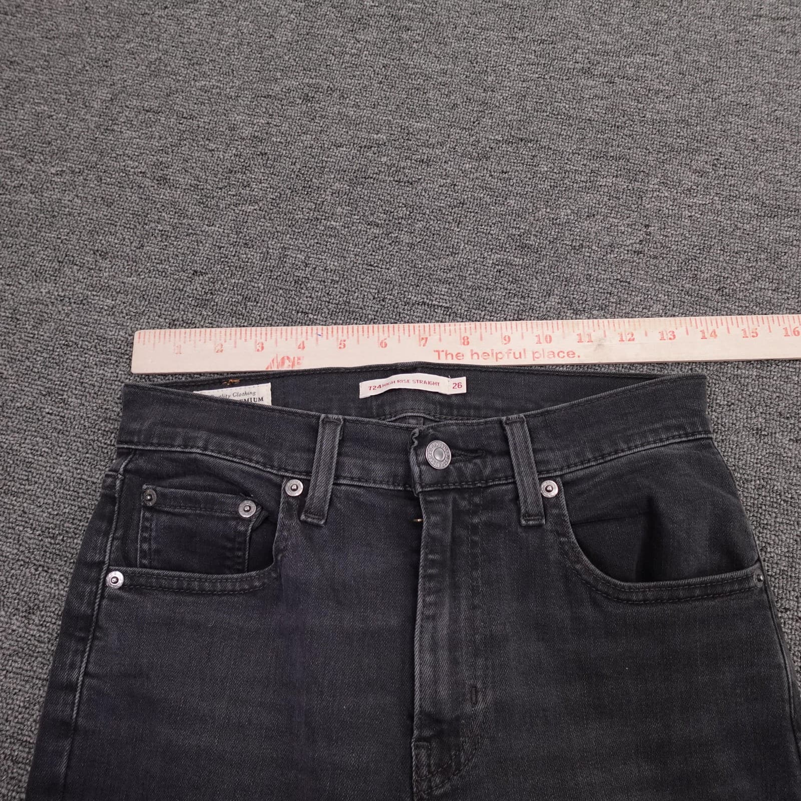 Levis 724 High Rise Straight Jeans Womens 26 Black Charcoal Premium Denim 26x30 - Thumbnail 8