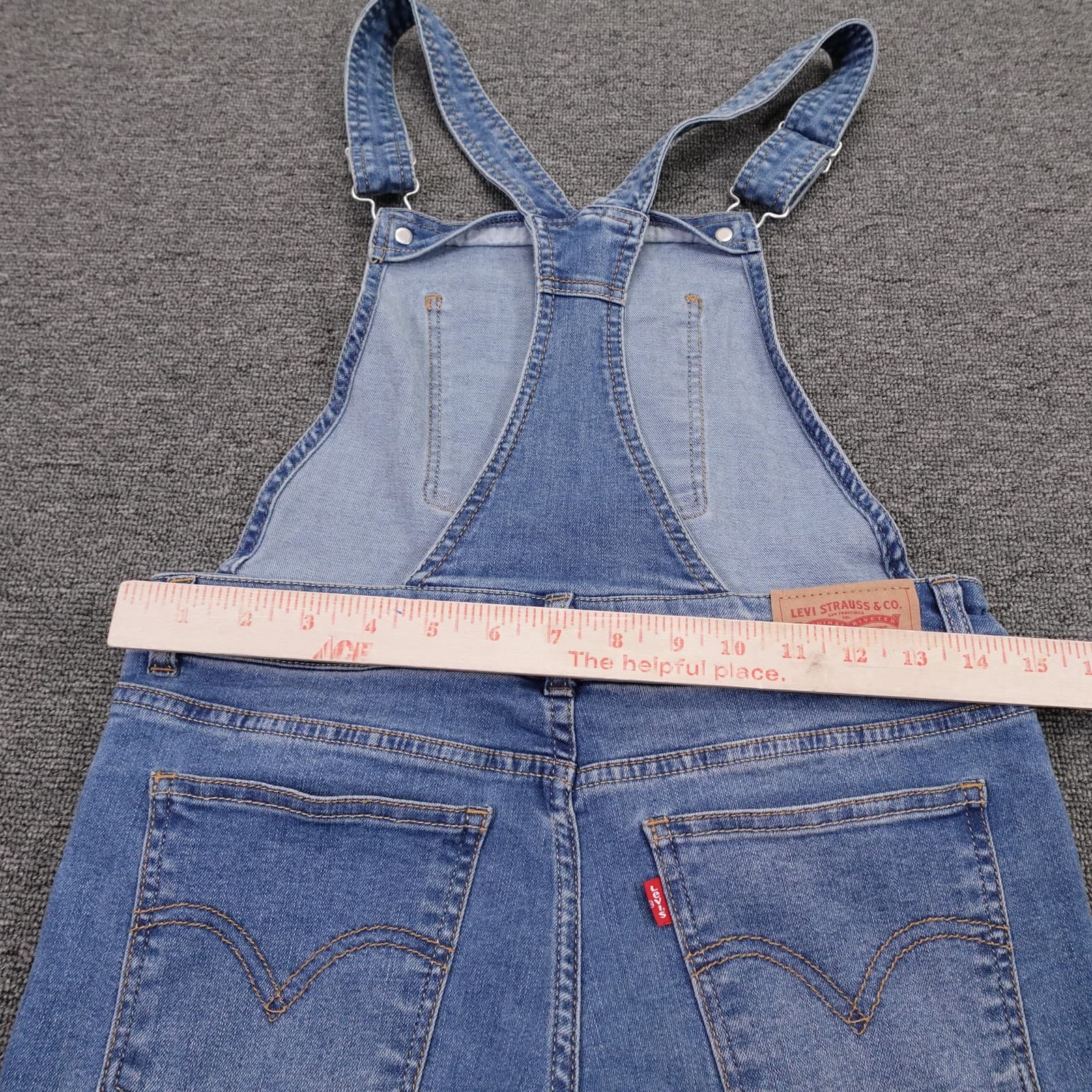 Levi's Bib Overalls Youth 14 Blue Denim Jeans Straight Leg Adjustable Straps - Thumbnail 8