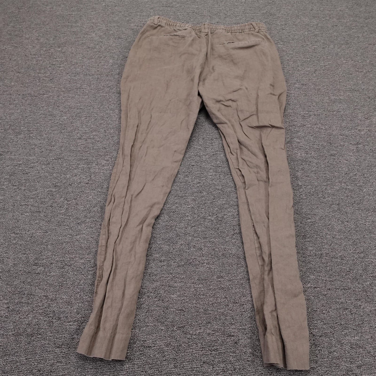 Zara Pants Mens 33x30 Brown Linen Slim Fit Chino Elastic Waist Summer Casual - Thumbnail 7