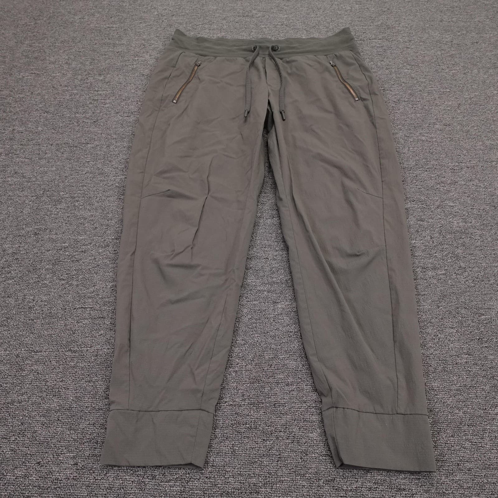 Athleta Jogger Pants Womens 14 Green Trekkie North Zip Pockets Drawstring Travel