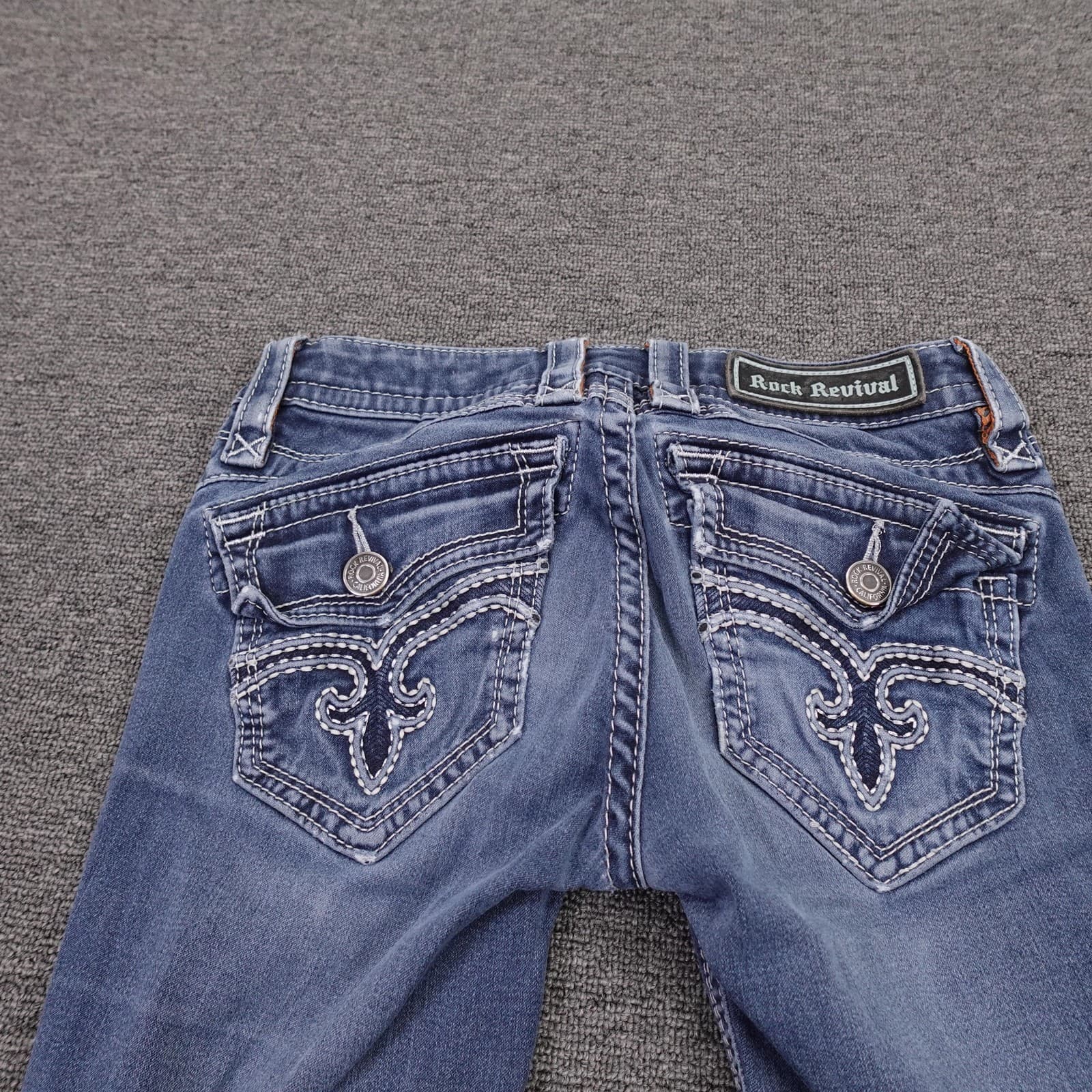 Vintage Rock Revival Jeans Womens 25 Blue Medium Wash Low Rise Skinny Y2K Denim - Thumbnail 6