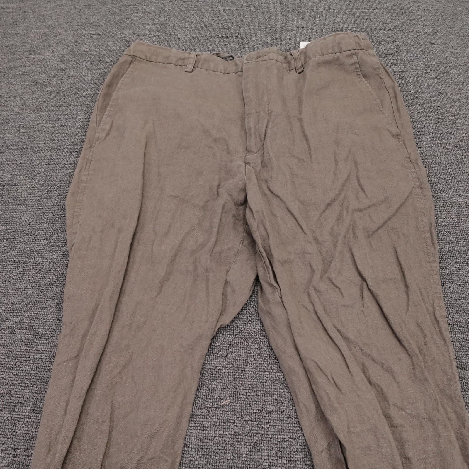 Zara Pants Mens 33x30 Brown Linen Slim Fit Chino Elastic Waist Summer Casual - Thumbnail 2