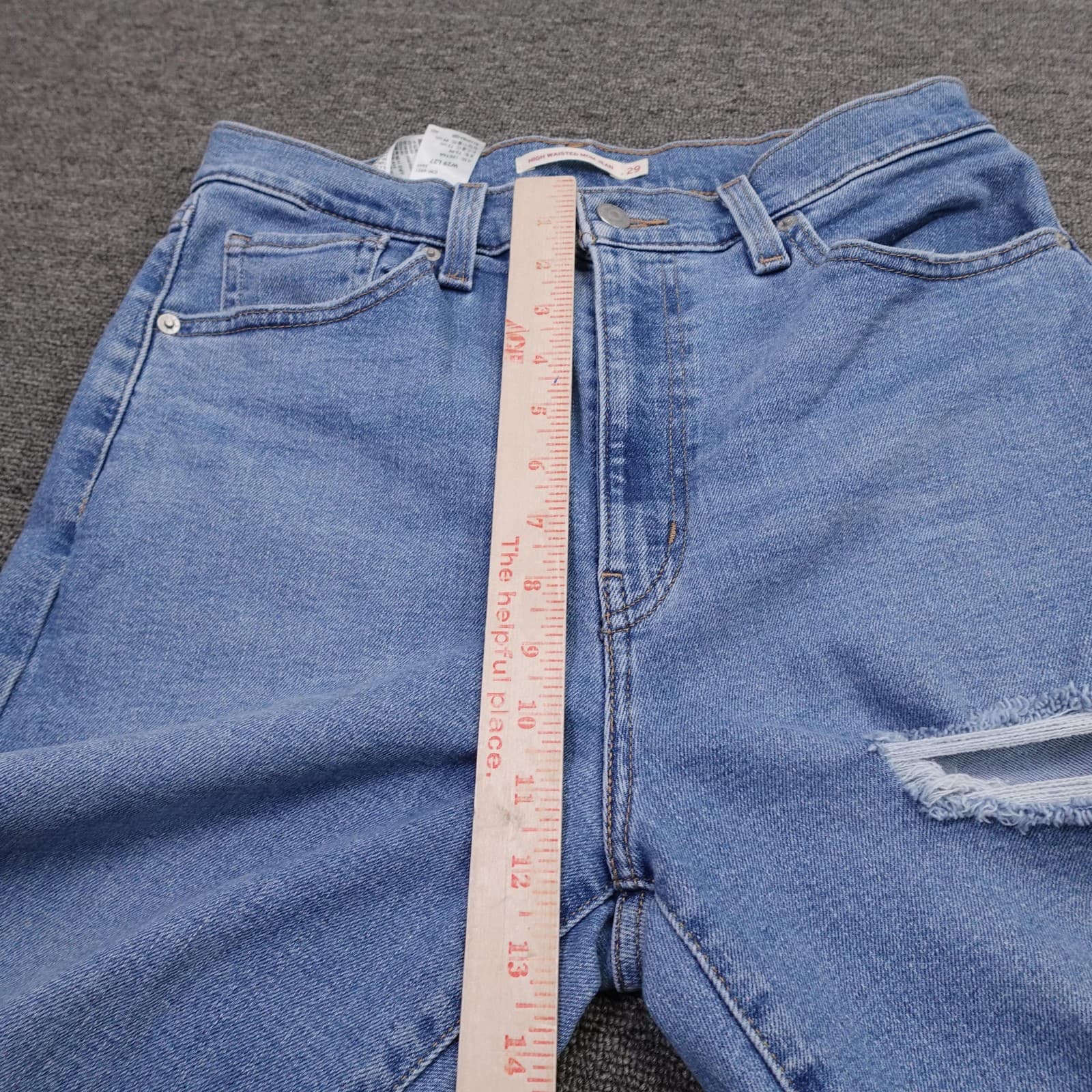 Levis High Waisted Mom Jeans Womens 29 Blue Light Wash Distressed 29x27 Denim - Thumbnail 12