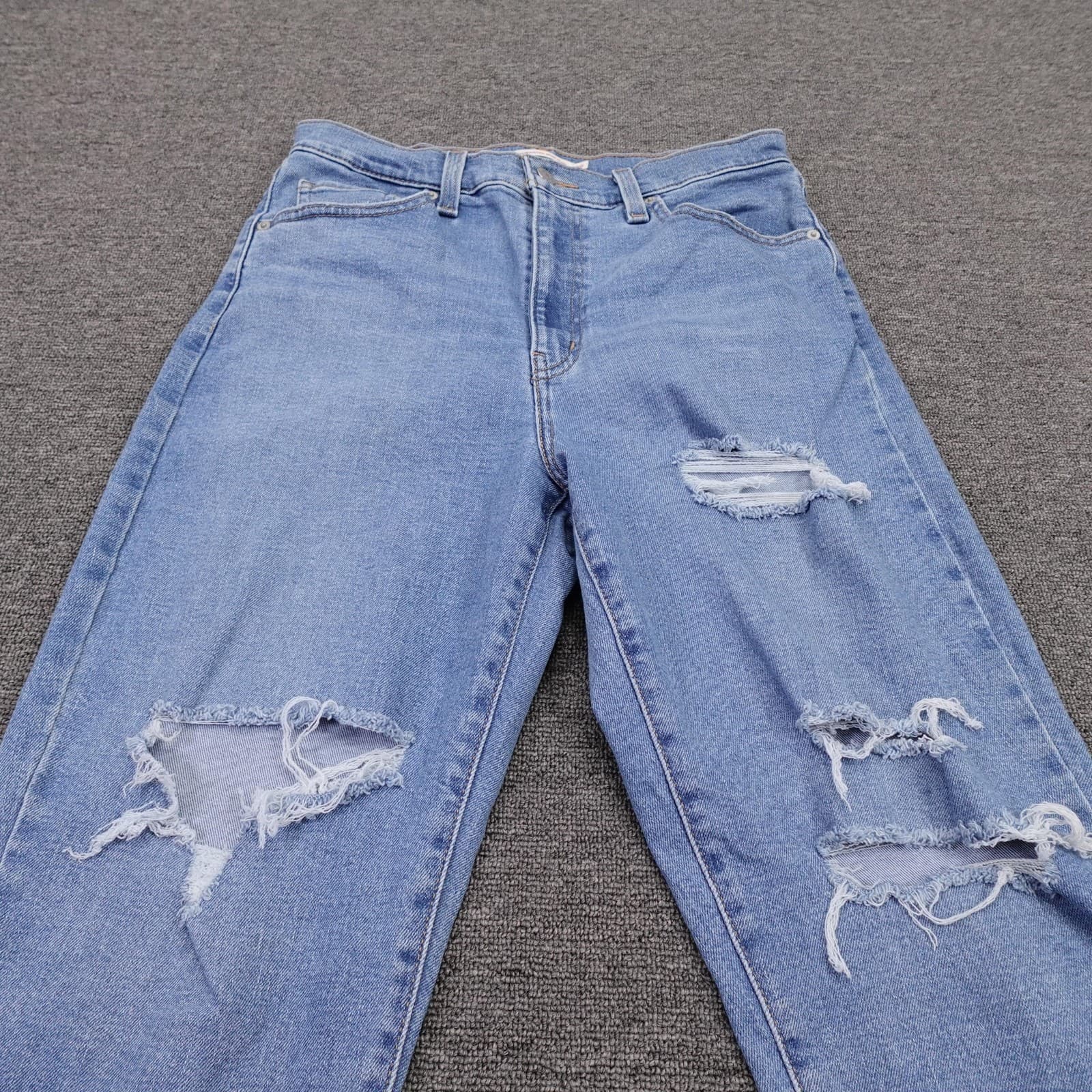 Levis High Waisted Mom Jeans Womens 29 Blue Light Wash Distressed 29x27 Denim - Thumbnail 2
