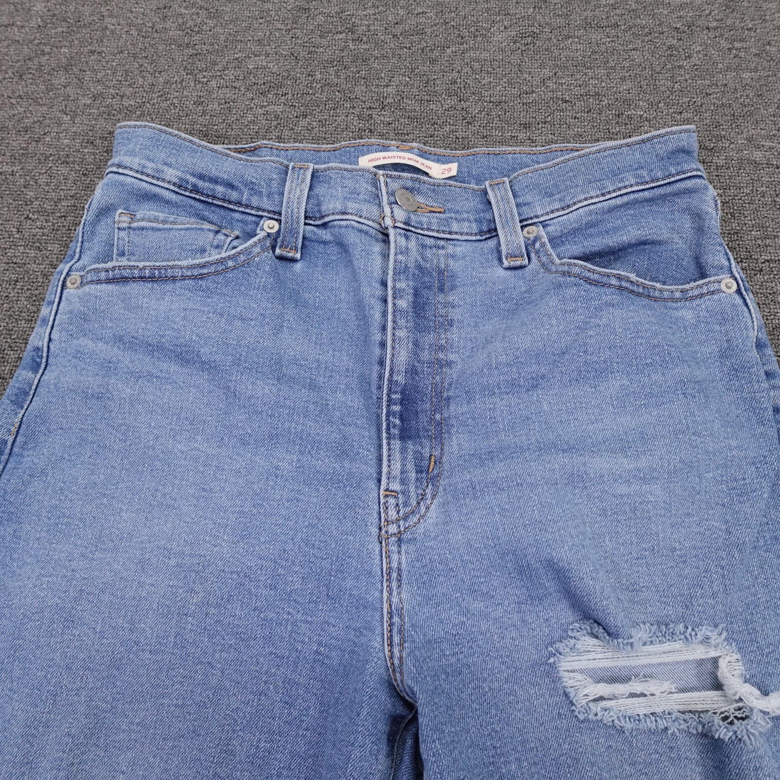 Levis High Waisted Mom Jeans Womens 29 Blue Light Wash Distressed 29x27 Denim - Thumbnail 3