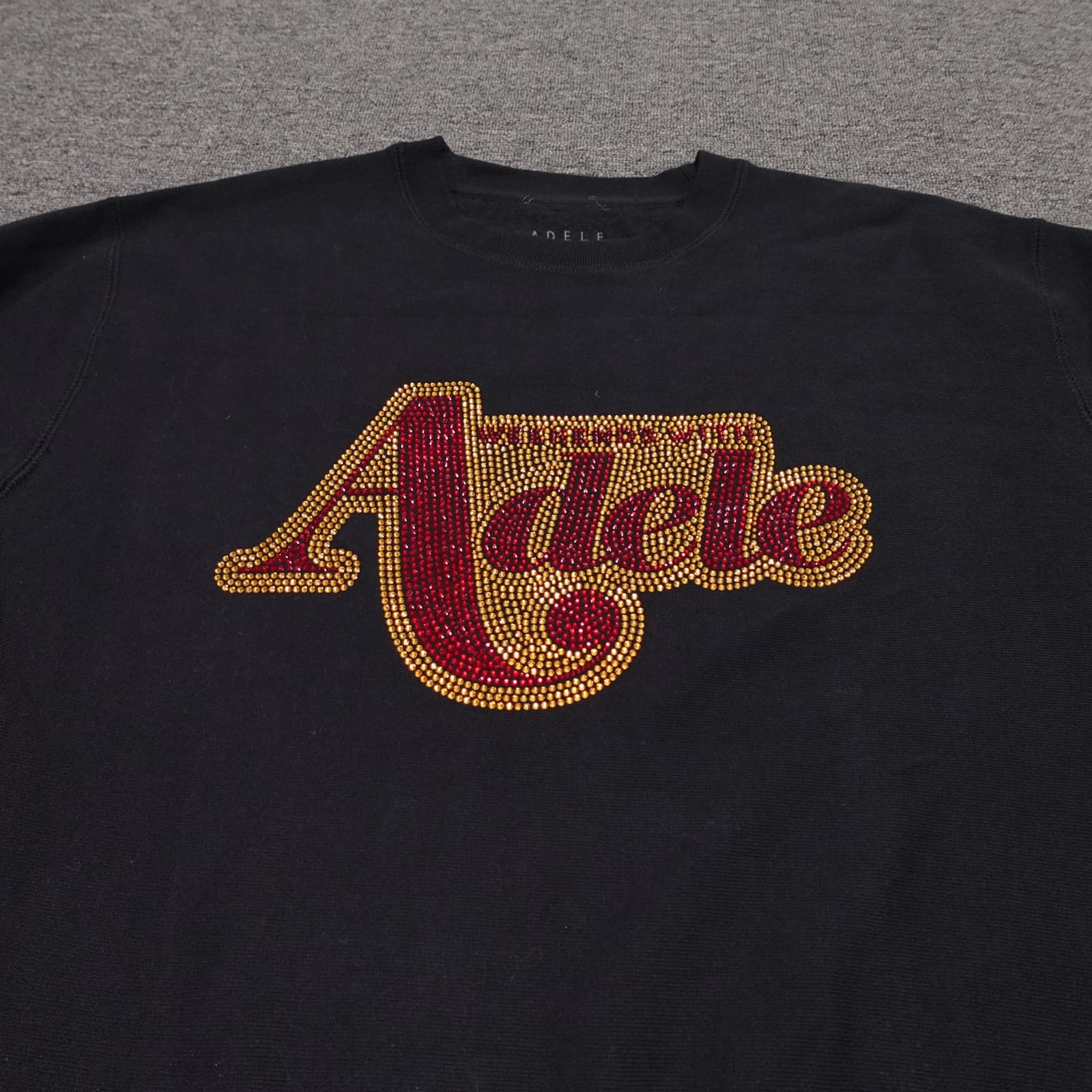 Adele Sweatshirt Large Black Rhinestone Logo Crewneck Fleece Pullover - Thumbnail 2