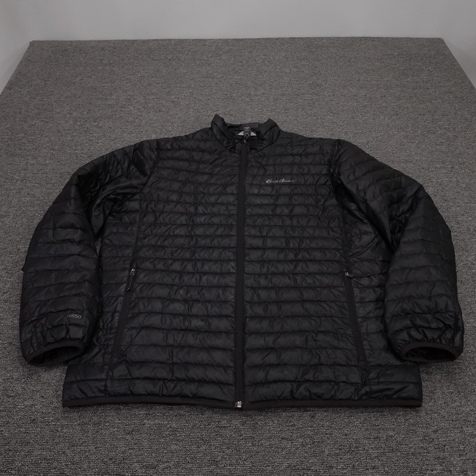 Eddie Bauer EB650 Jacket Mens XL Black Down Puffer Full Zip Packable Lightweight