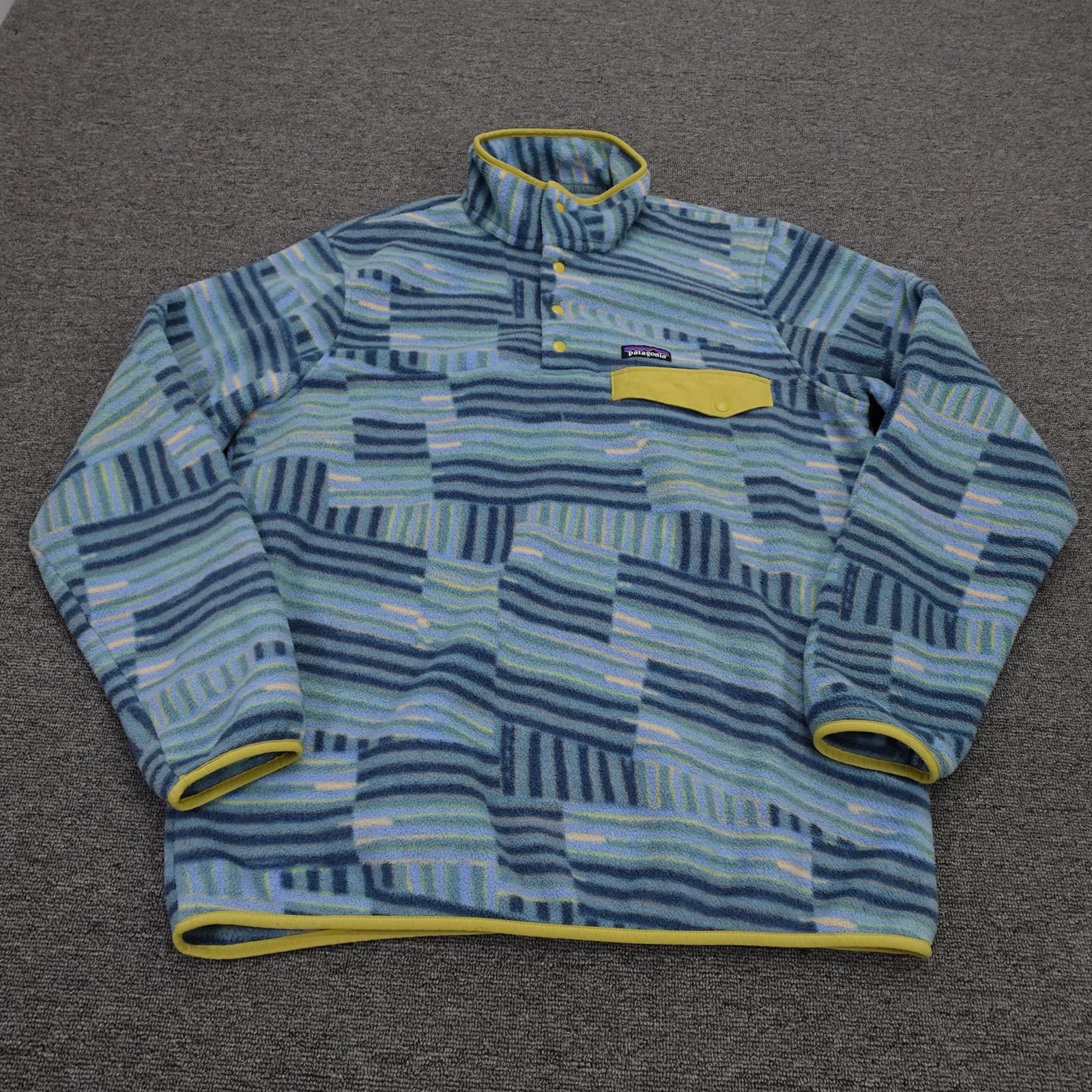 Patagonia Synchilla Pullover Mens Large Blue Fleece Snap-T Long Sleeve Mock Neck