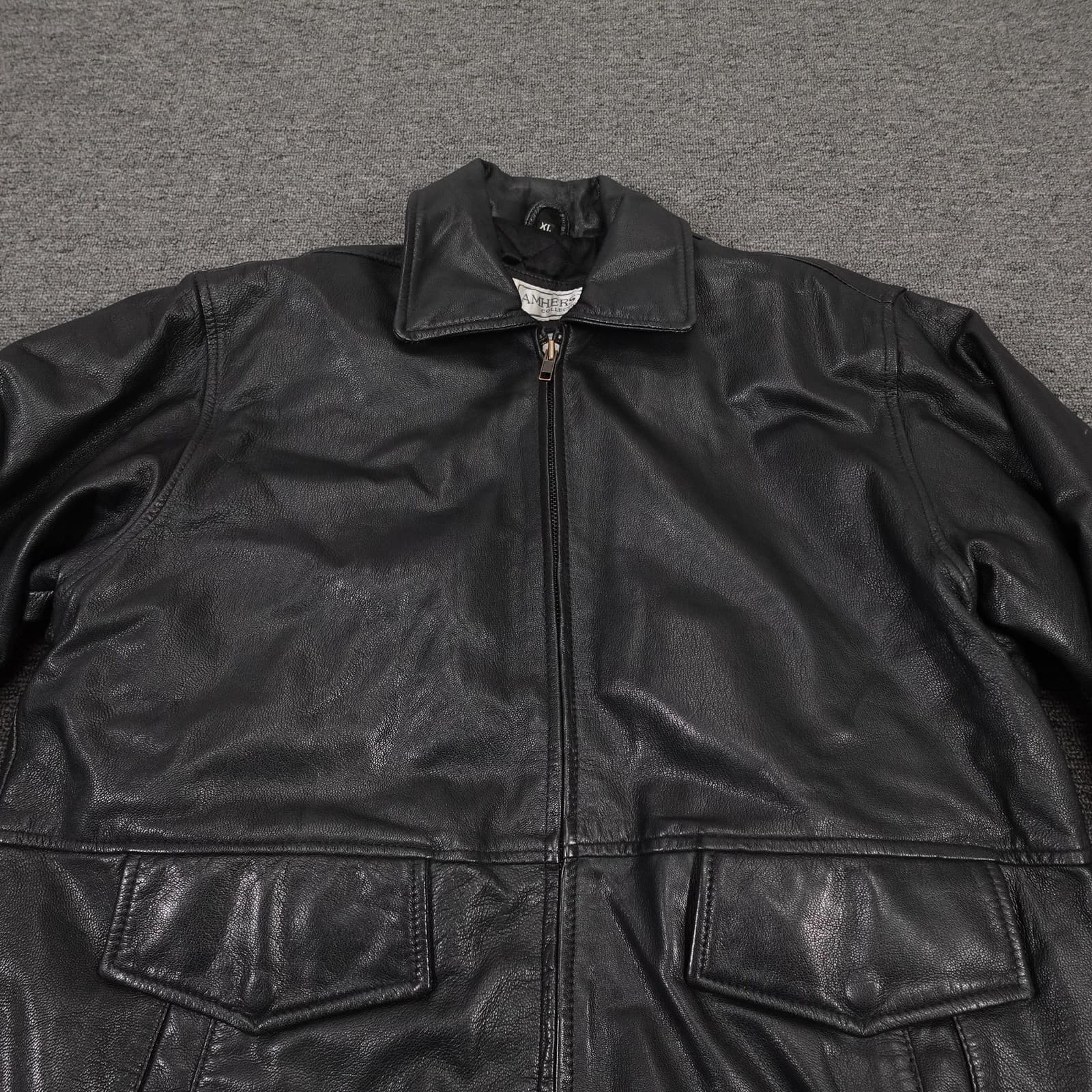 Vintage Amherst Collection Coat Mens XL Black Leather Zip Overcoat Warm Lined - Thumbnail 2