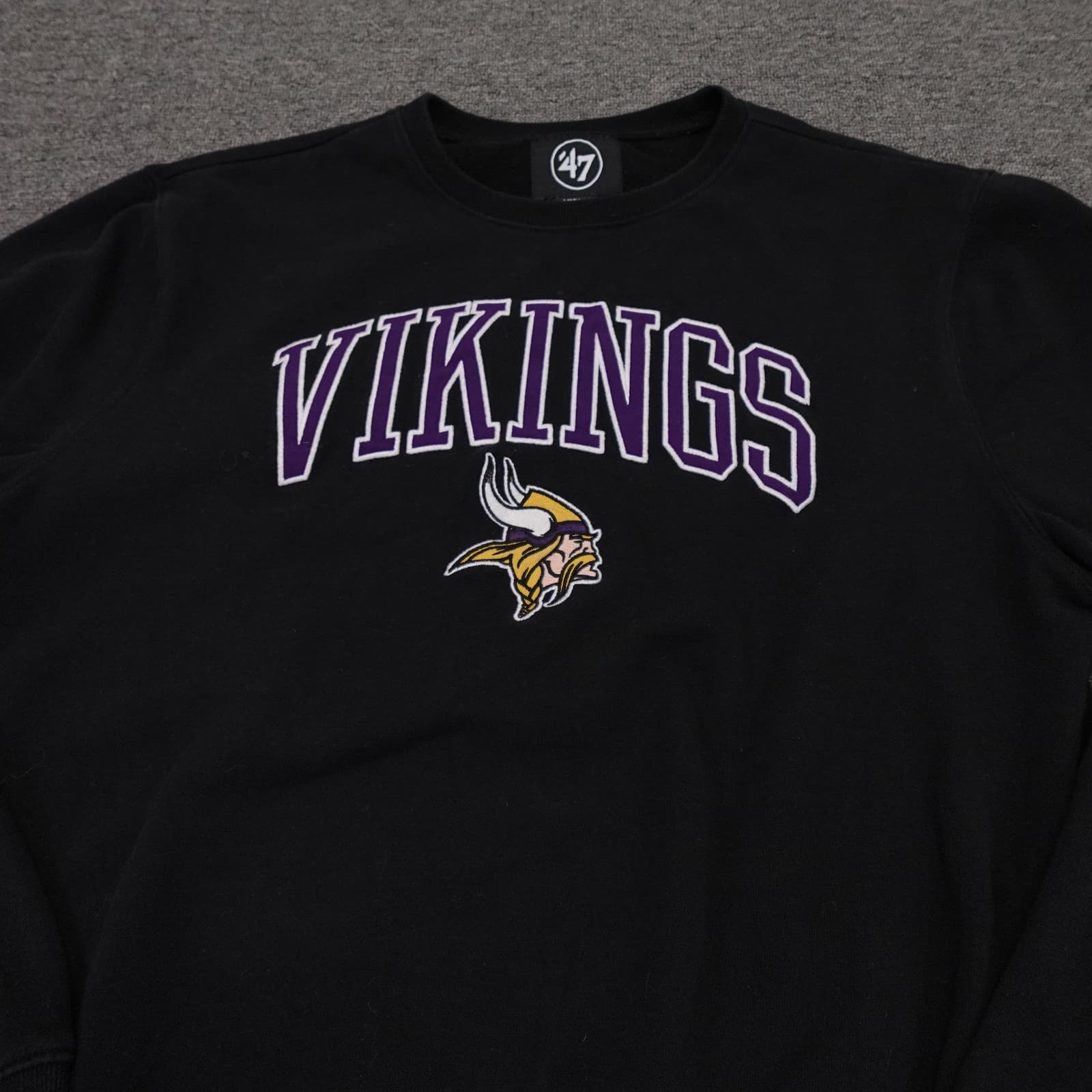 Minnesota Vikings Sweatshirt Mens Medium Black NFL Football '47 Crewneck - Thumbnail 2