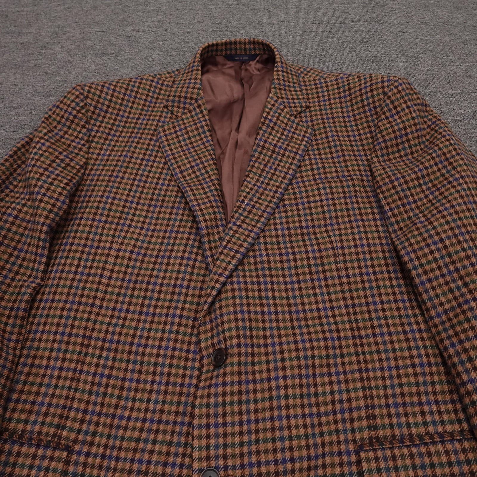 Brooks Brothers 1818 Madison Blazer Mens 45R XL Brown Plaid Wool Elbow Patches - Thumbnail 2